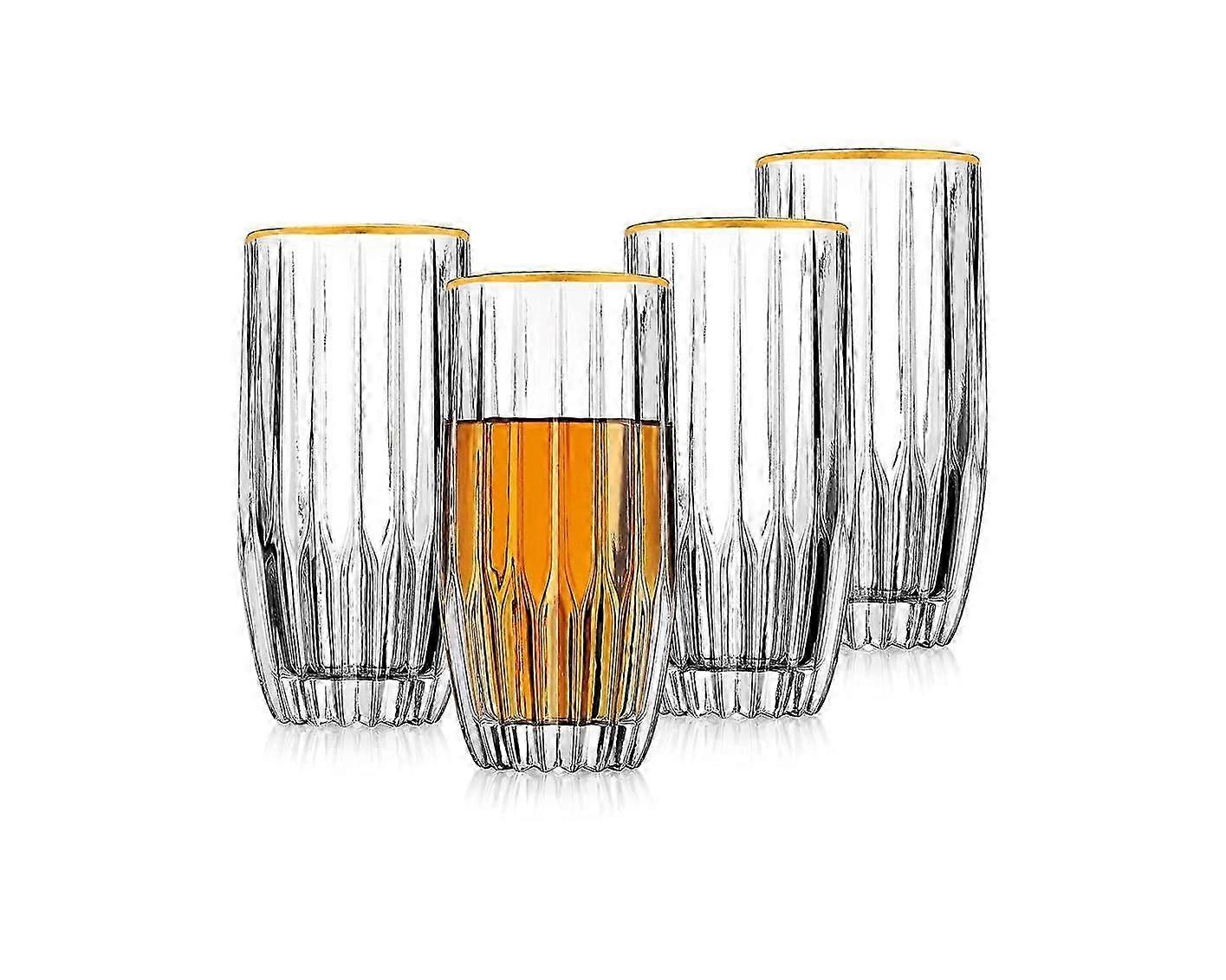 Tall Highball Glass with Gold Rim for Drinking Pleat Design