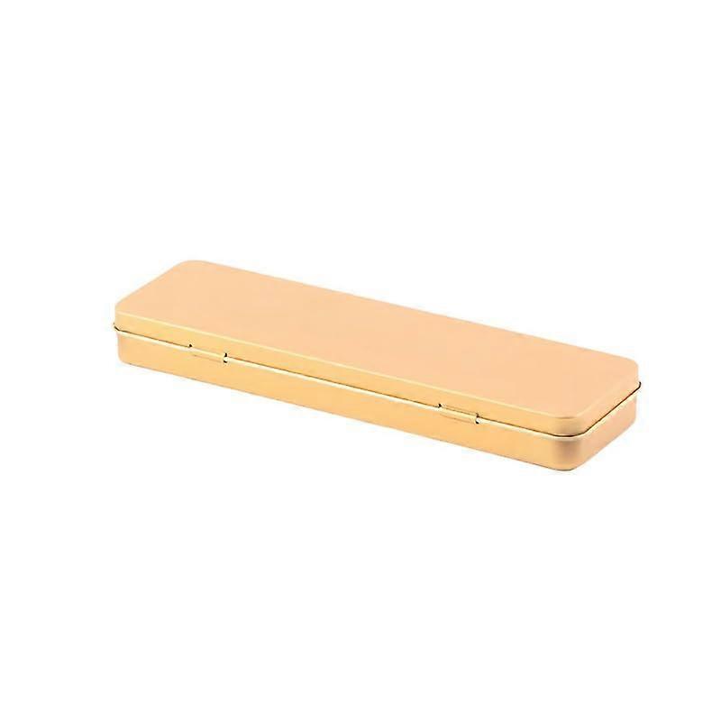 Rectangular Tin Storage Box with Hinged Lid, Dark Gold Metal Pencil Case for Home Organizer 18.3x5.3x2cm