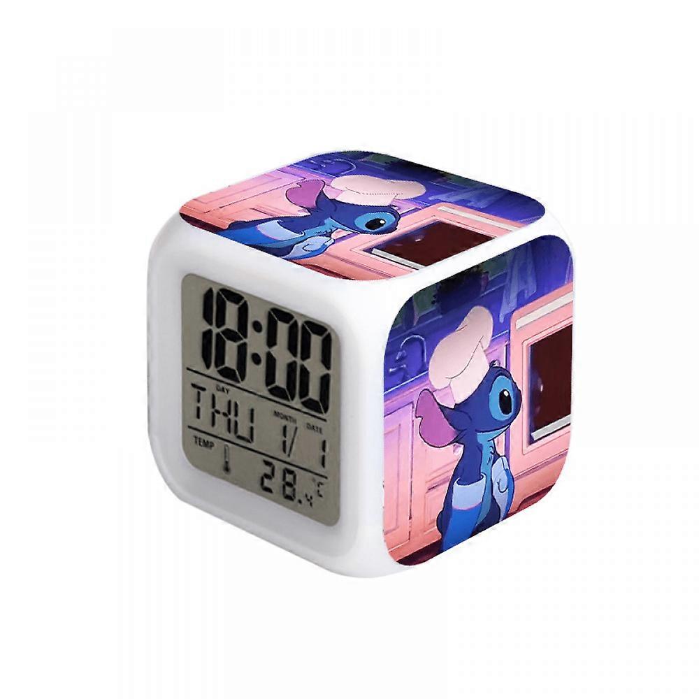 HANNTAOO Digital Alarm Clock for Kids, Cartoon Stitch Design with 7 Color LED, Thermometer & Night Light, Gift for Boys Girls