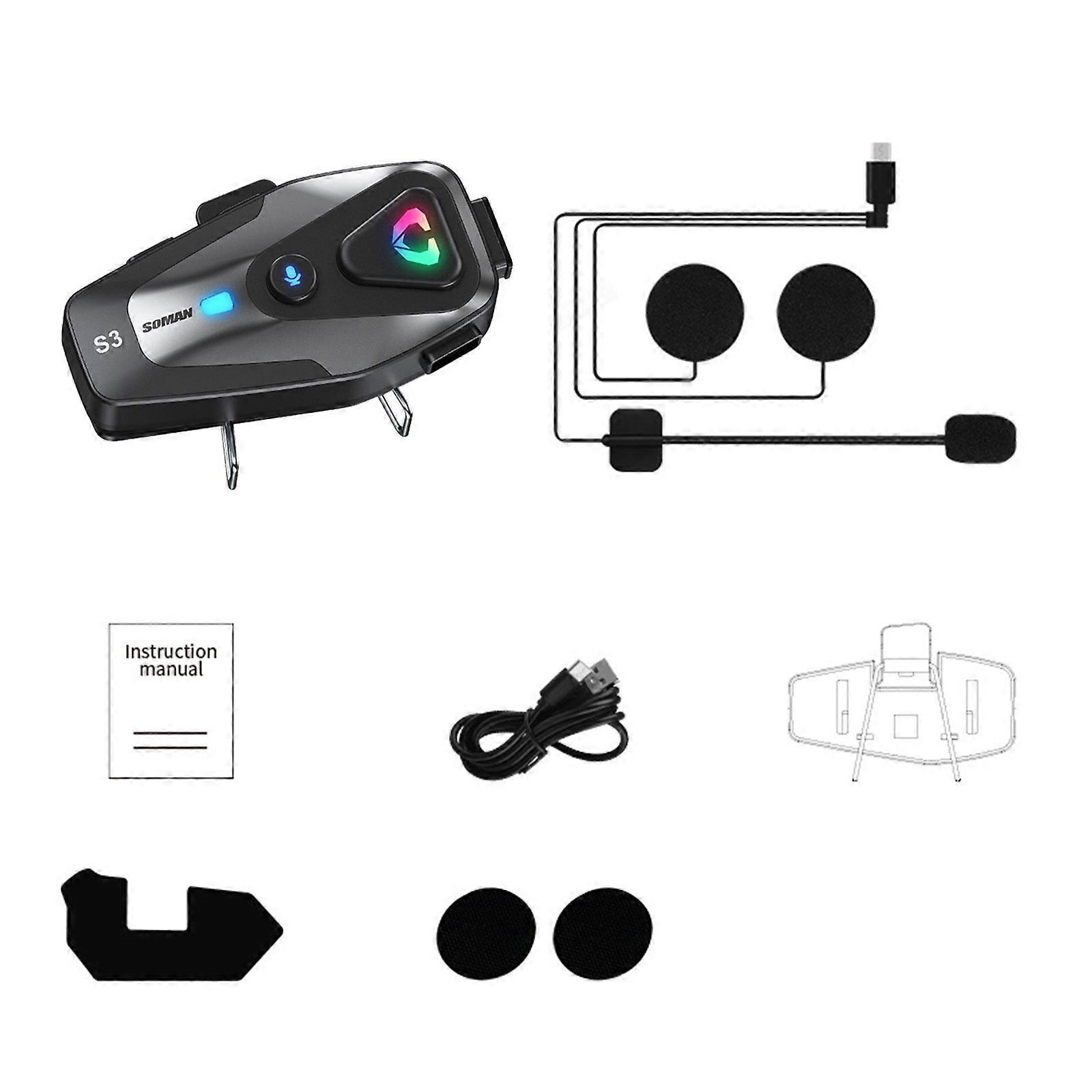 Motorcycle Headset Wireless Bluetooth-compatible 5.3 Handsfree Call Kit Waterproof Earphone with Voice Assistant Multicolor