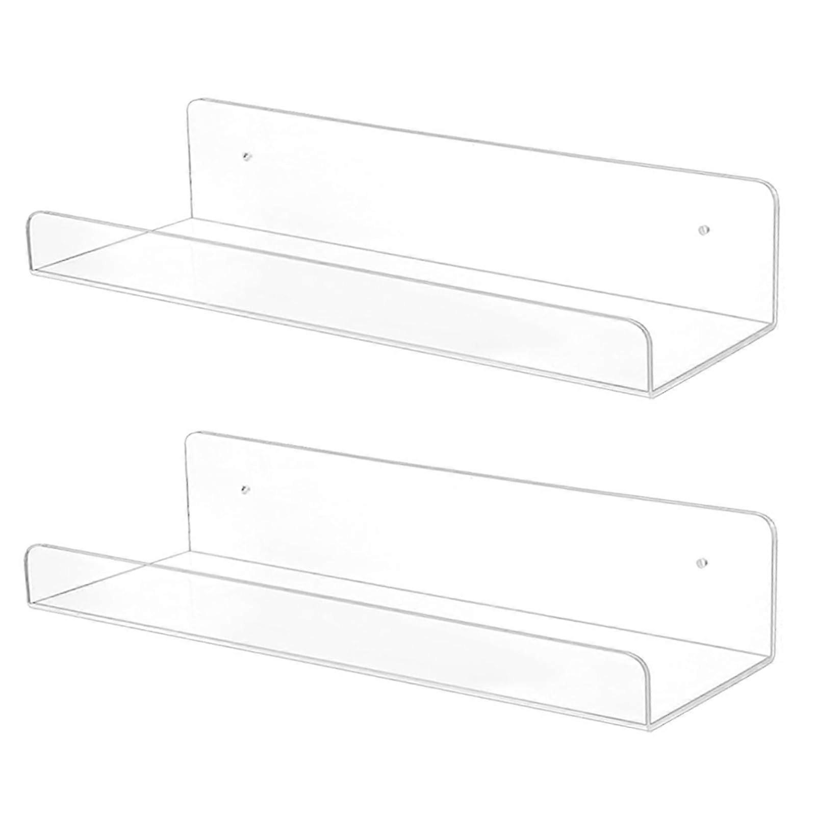 2Pcs Wall Mounted Storage Rack Kitchen Bathroom Shelf Single Layer Clear U Shape Display Shelf Bookshelf Enduring Multicolor