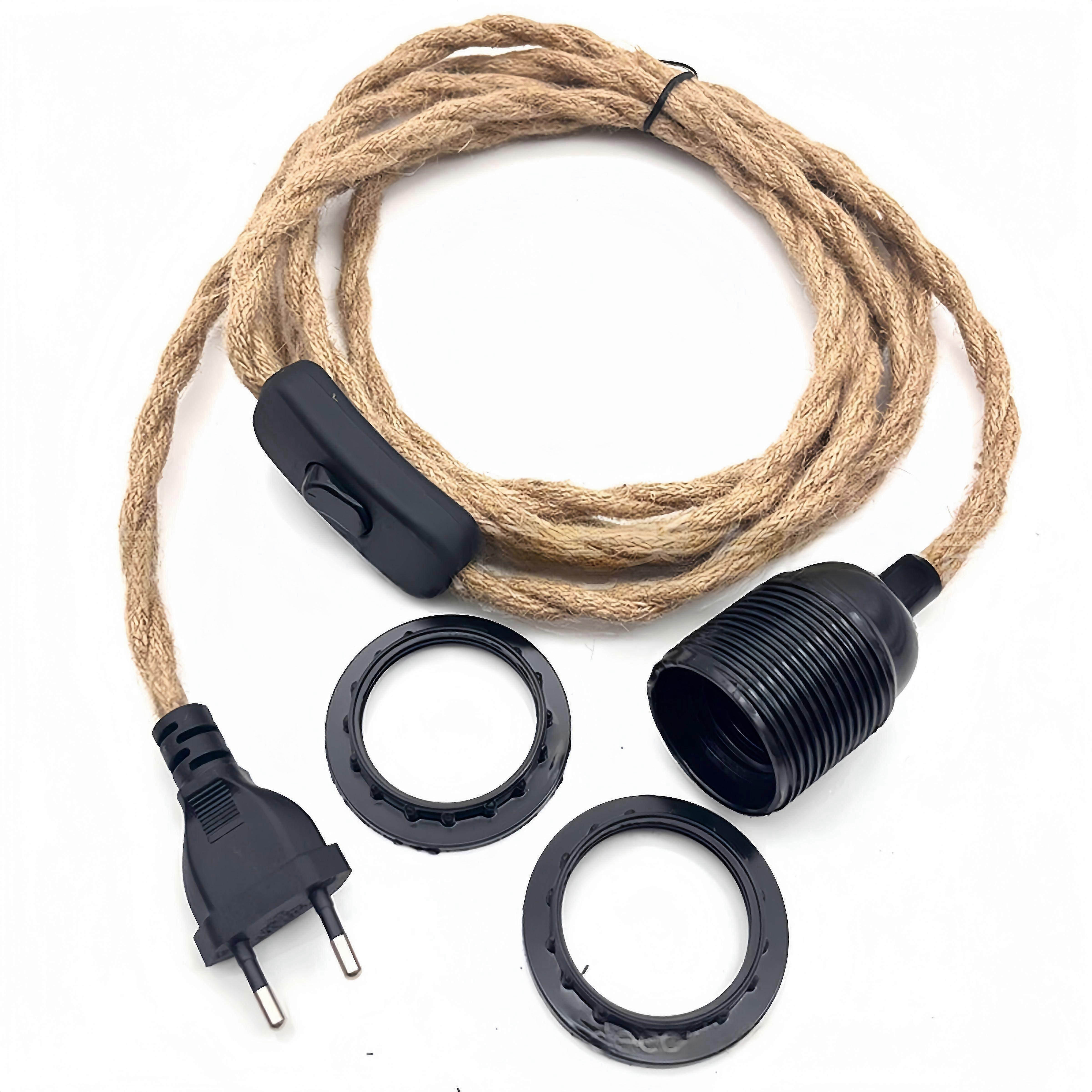 Hemp Rope Chandelier 3m Cable, E27 Socket Switch with Bulb Cable Wire -HK731