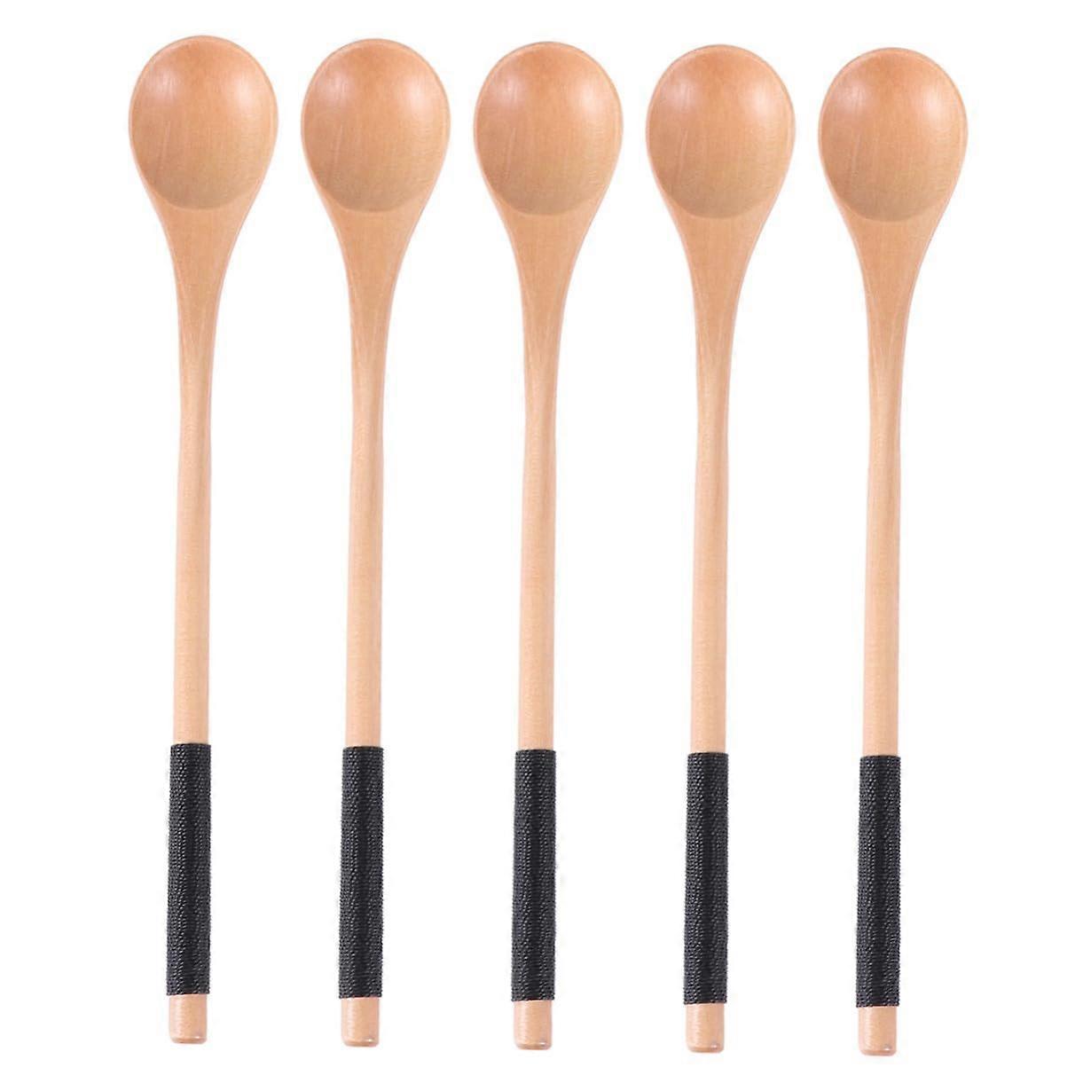 Wooden Honey Dippers Set of 5 with Long Handles for Stirring Desserts Salads Soups and Tea