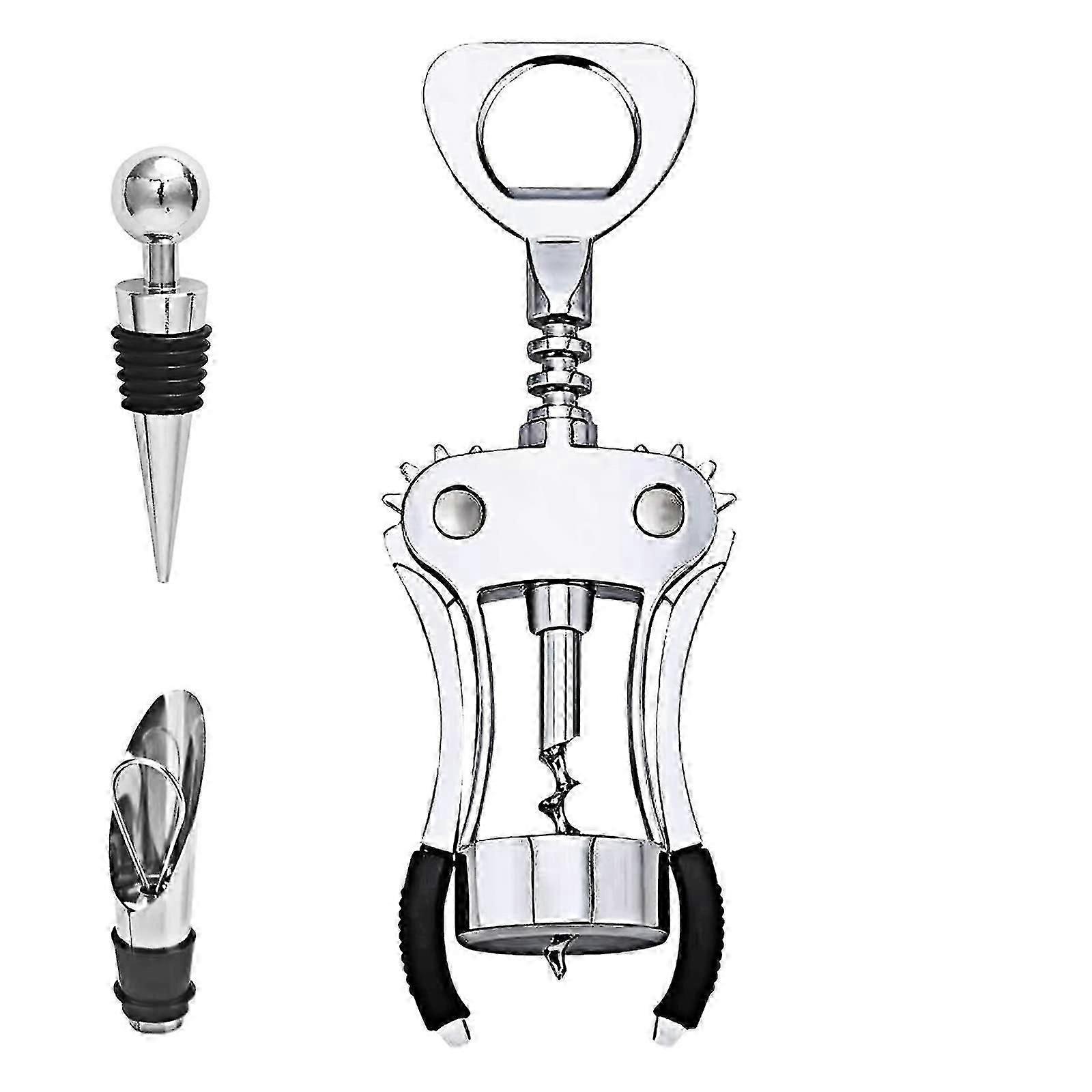 Corkscrew Wine Winged With Spiral Screw, Wine Opener Made Of Zinc Alloy With Wine Stopper And Wine Pourer, Multifunctional For Corks And Caps, Bottle