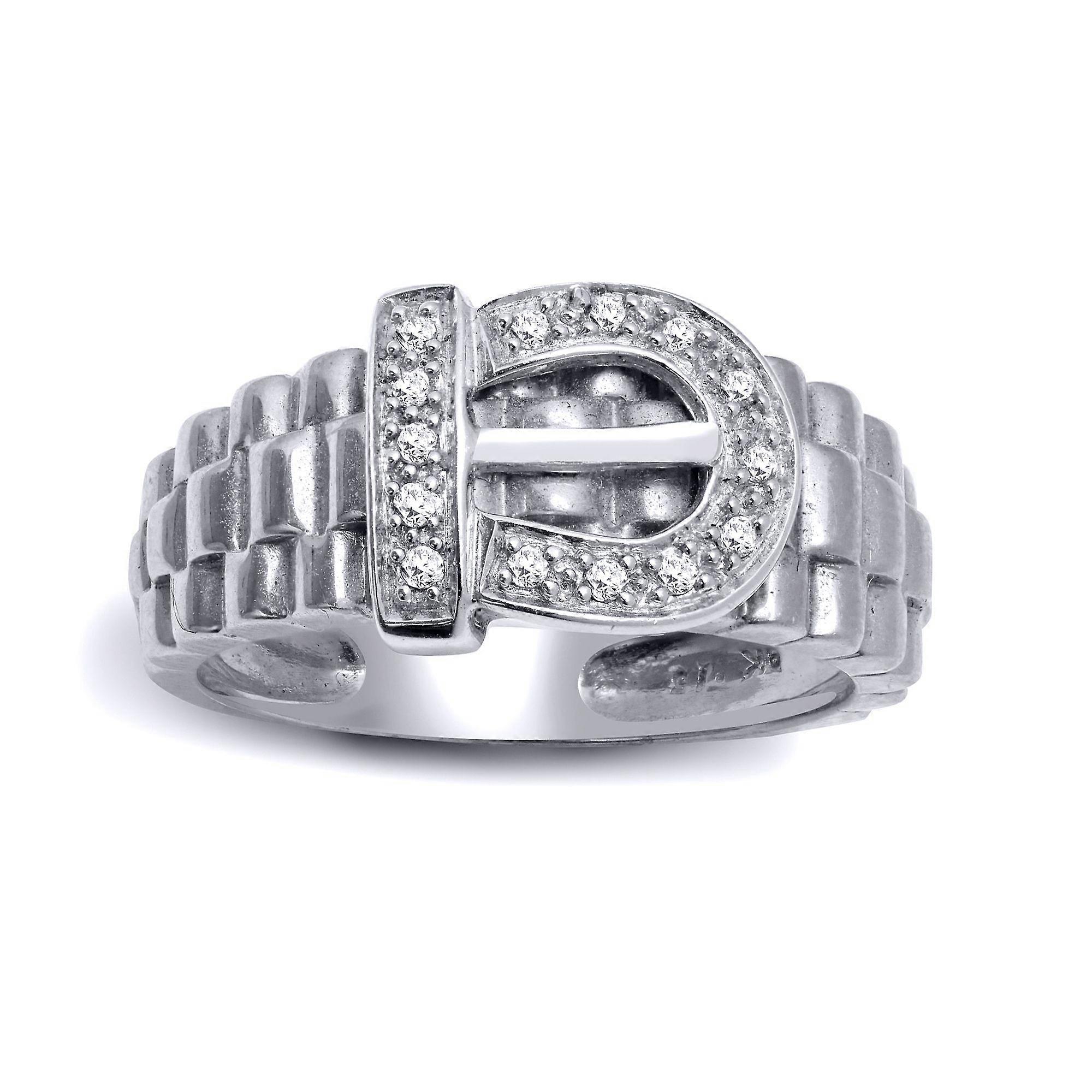 Jewelco London 男士实心 9 克拉白金密镶圆形 J SI 0.15 克拉钻石皮带扣环 11 毫米