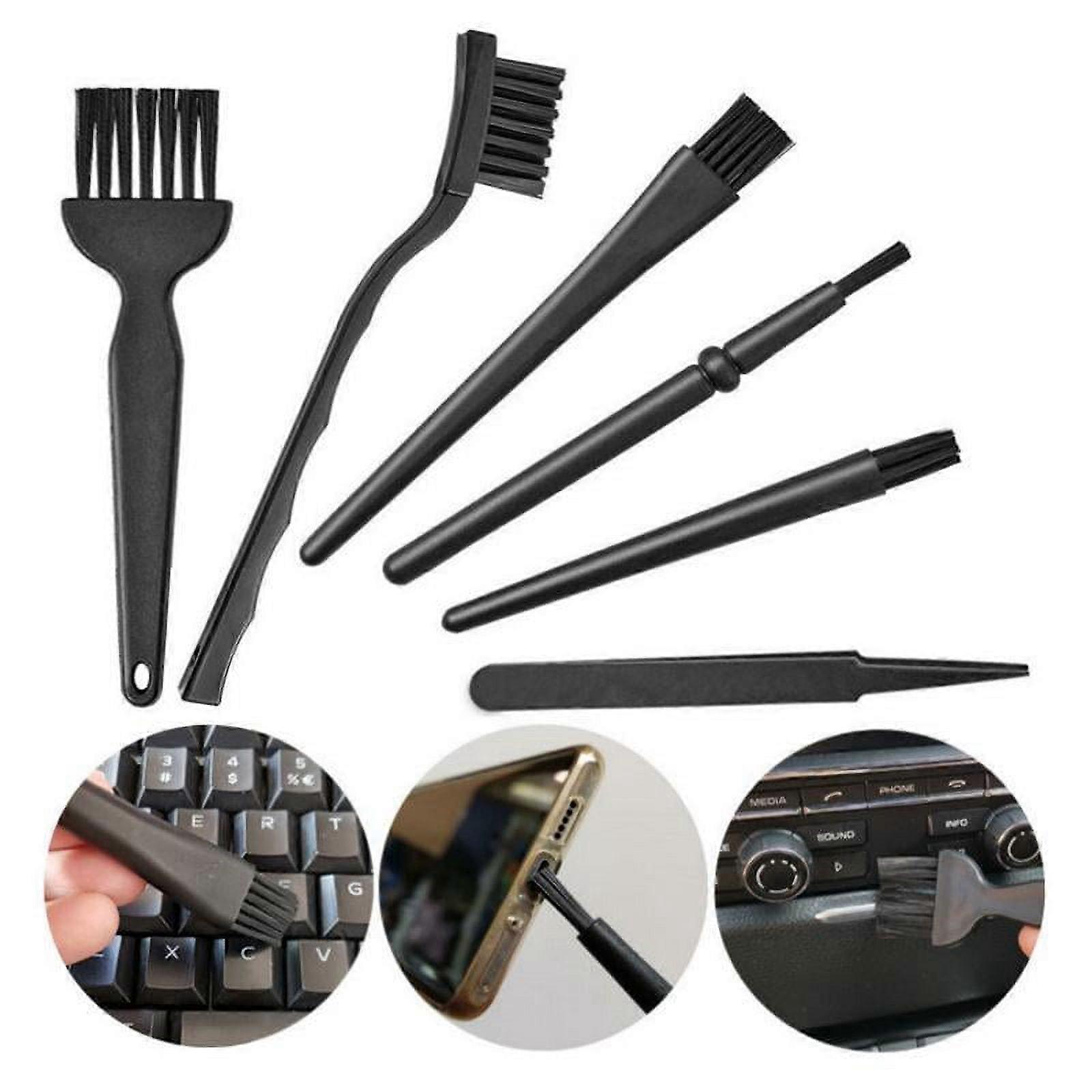 6 in 1 Black Anti-Static Brush Portable Handle Cleaning Keyboard Brush Clamp Kit Set of 6 Pcs