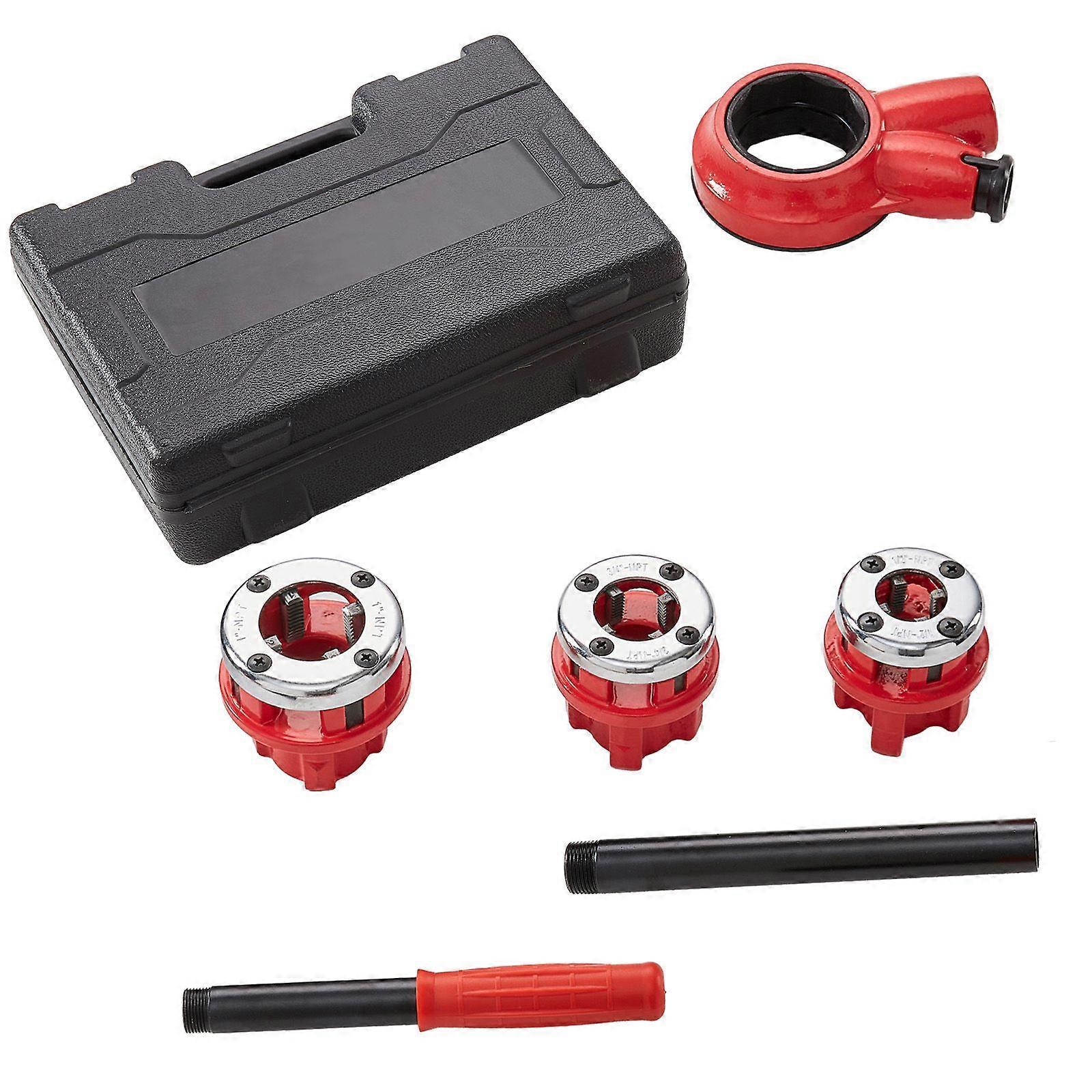Ratchet Pipe Threader Kit, 1/2" NPT, 3/4" NPT, 1" NPT,with 3PCS NPT Dies, for Galvanized Aluminum Iron Copper Pipes
