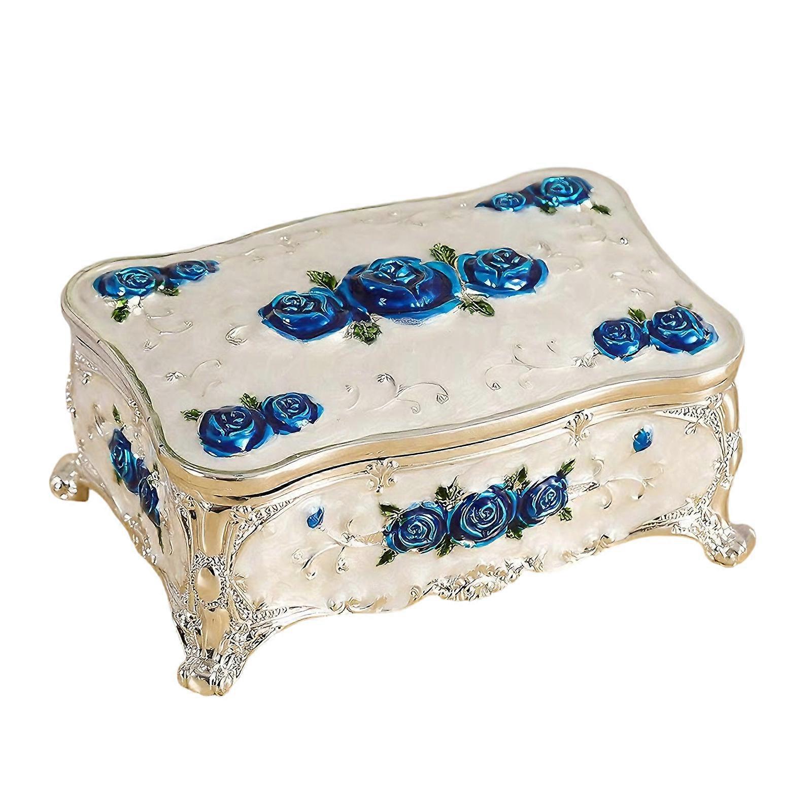Alloy Based Jewelry Display Case Showcasing Floral Engraving Designs and Protective Glossy Finish for Home Multicolor