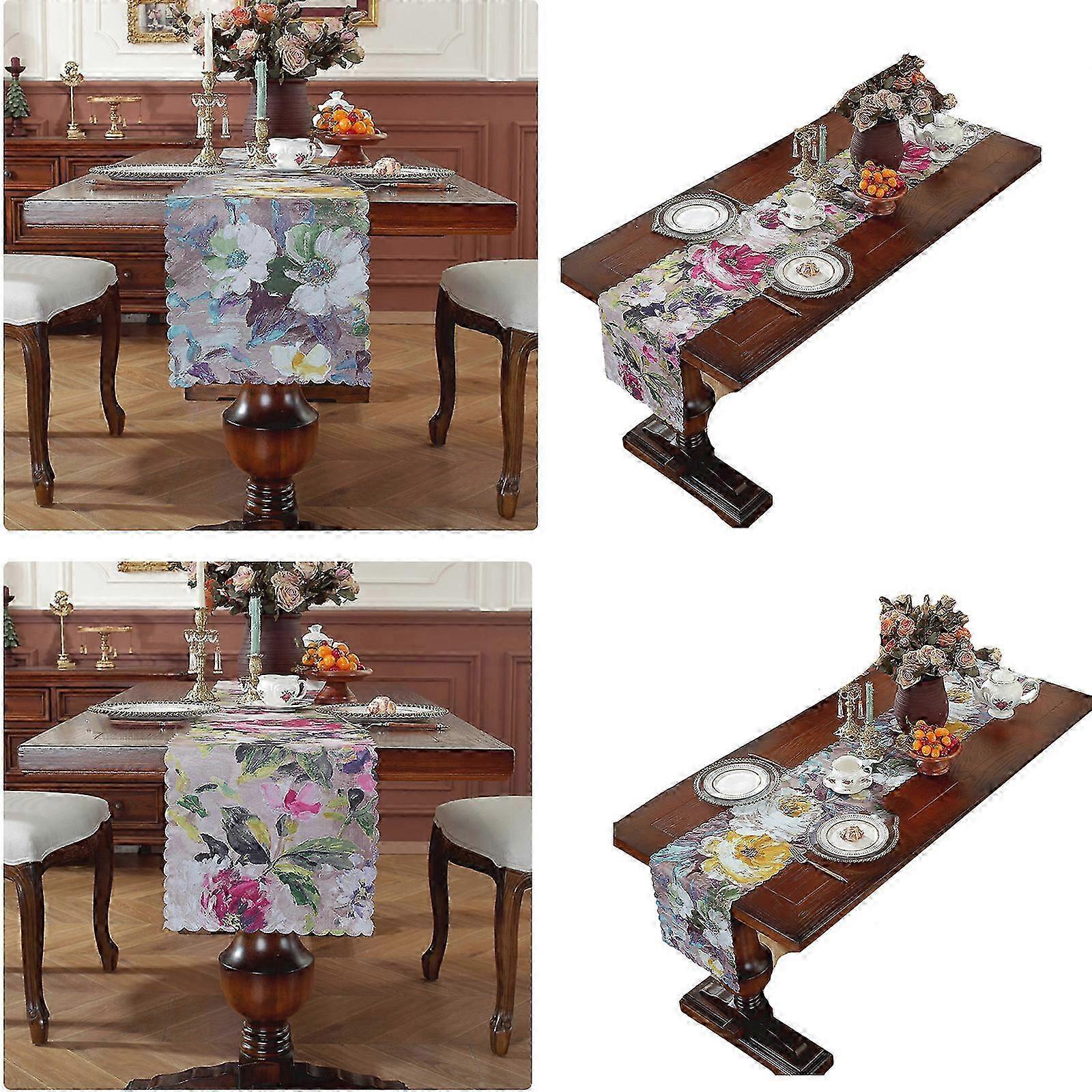 Artistics Tabletop Decoration Polyester Table Runner Elegant Oil Print for Home Dining Event 30*120cm P