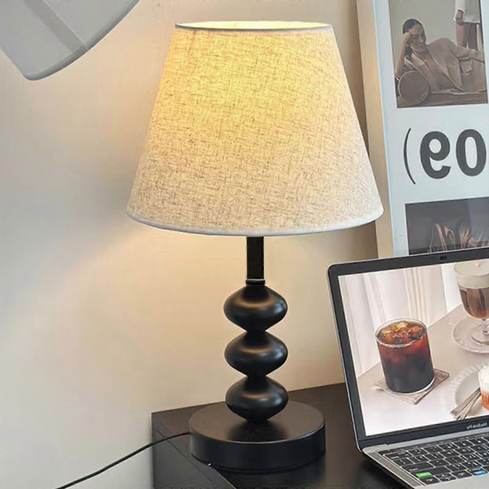 Modern Metal Table Lamp with Fabric Shade, 3Way Dimmable Bedside Lighting, Adjustable Color Temperature
