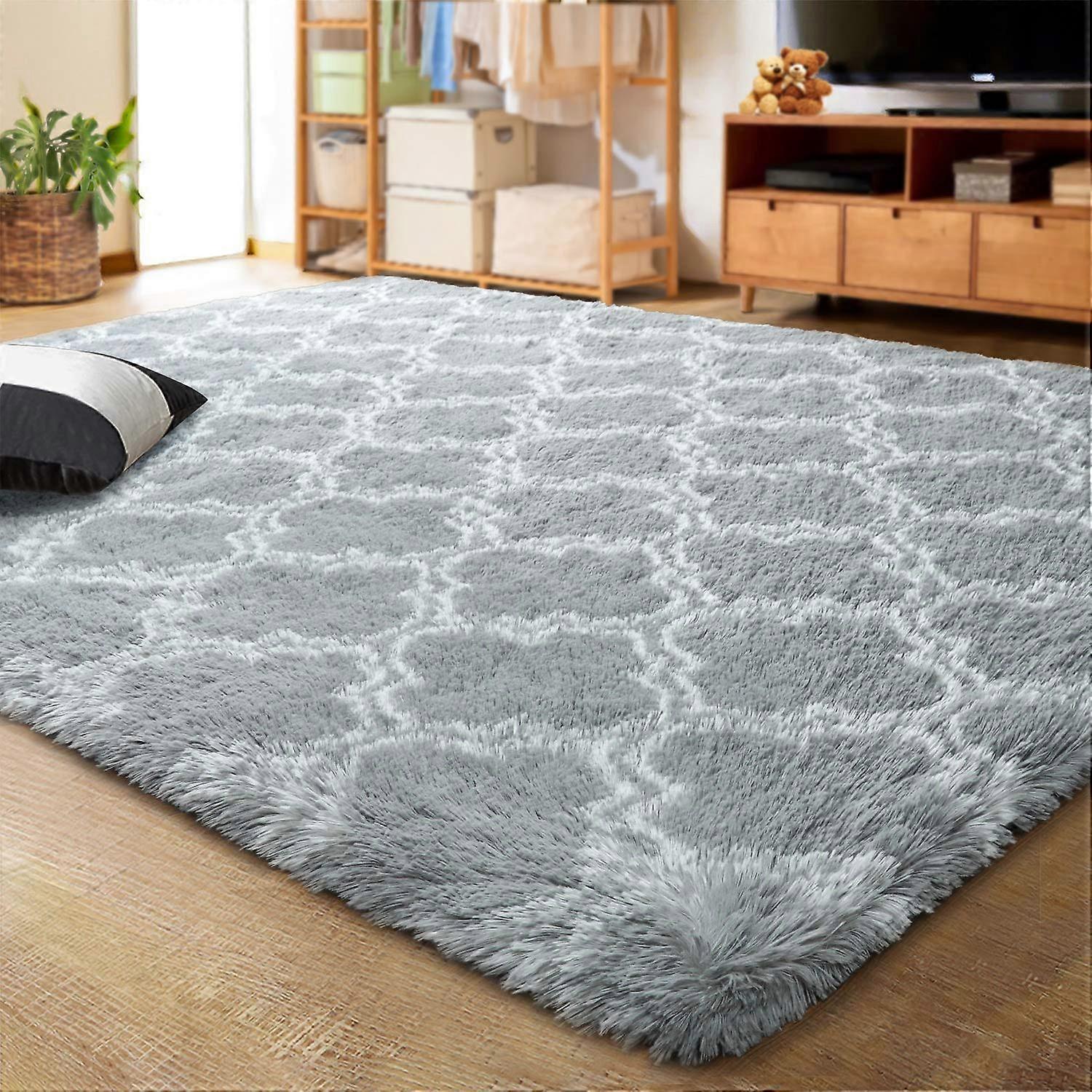 8x10 Shag Area Rug Ultra Soft  Pile Plush with Stylish Moroccan Pattern and Non Slip Backing