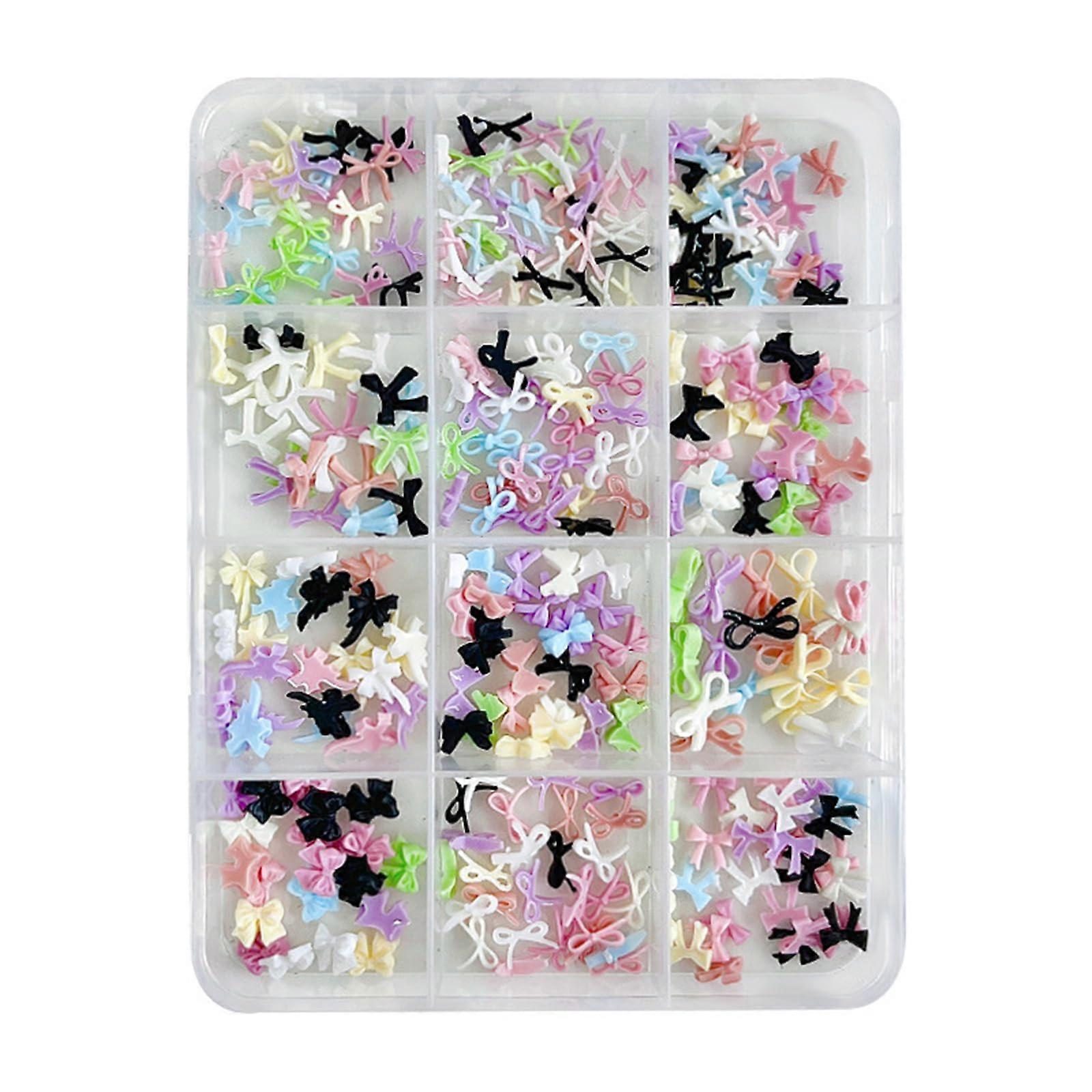 Nail Art Charms 12 Grids Colorful 3D Resin Bowknot Studs Mini Flatback Decorations for Manicure