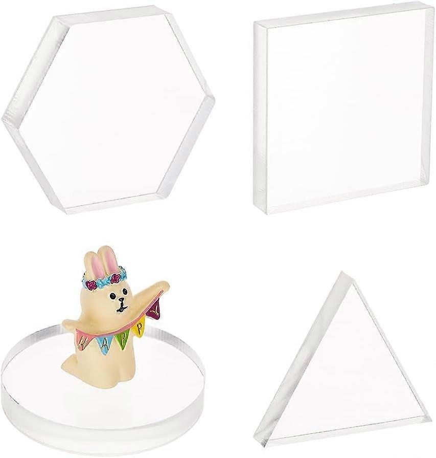 4 Pcs Acrylic Display Block 2.7 inch Clear Polished Acrylic Display Base Square/Round/Triangle Solid Acrylic Cube Pedestal Jewelry Stand Ring Showcase