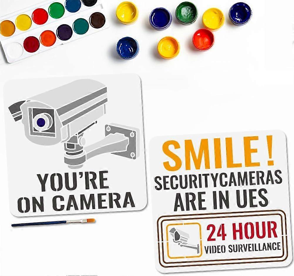 2 PCS Surveillance Cameras Stencils 11.811.8 Inches Monitor Reusable Stencils Security Footage Drawing Stencil Templates with Paint Brush for Store Of