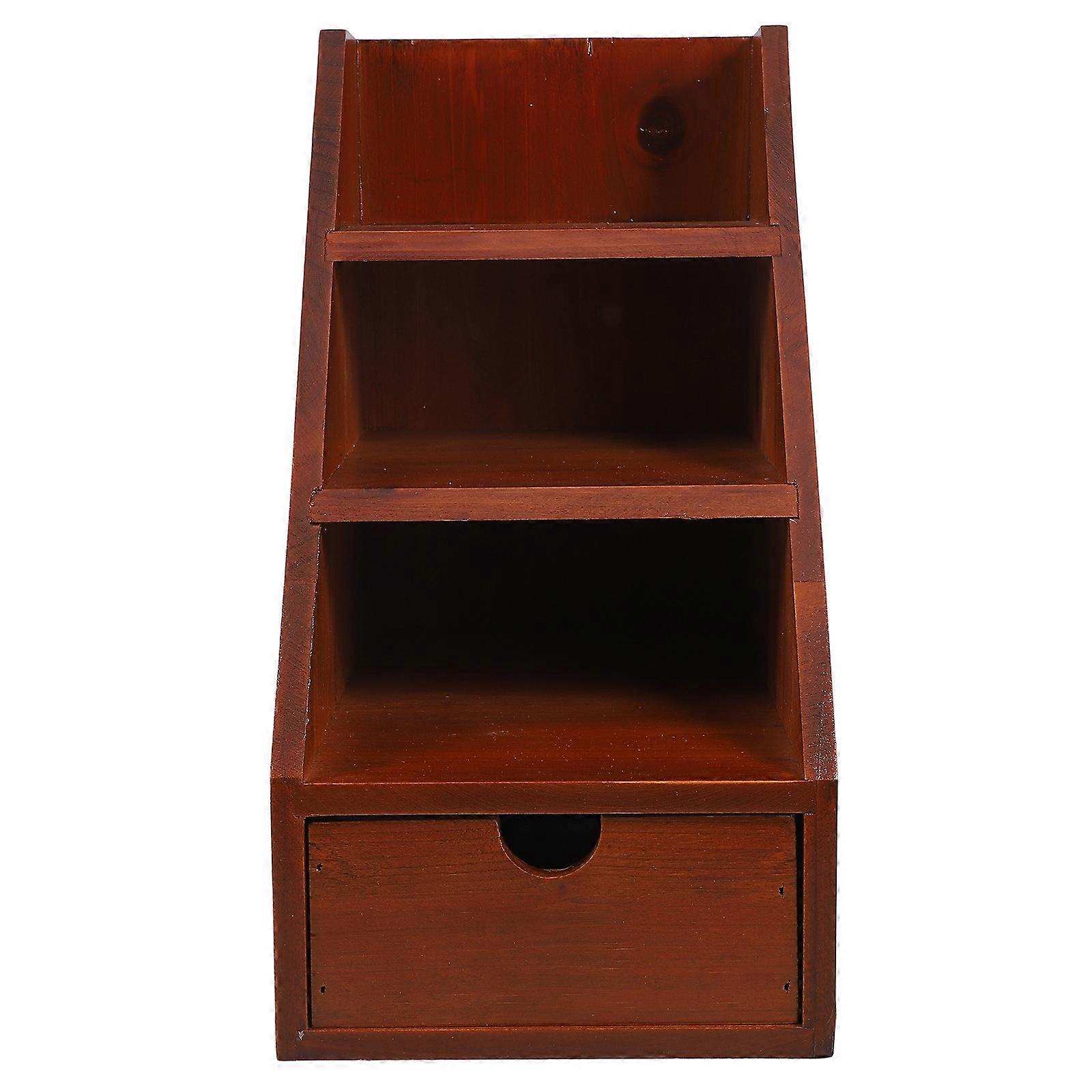 Wooden Coffee Multi Layer Storage Box Desktop Book Organizer for Office