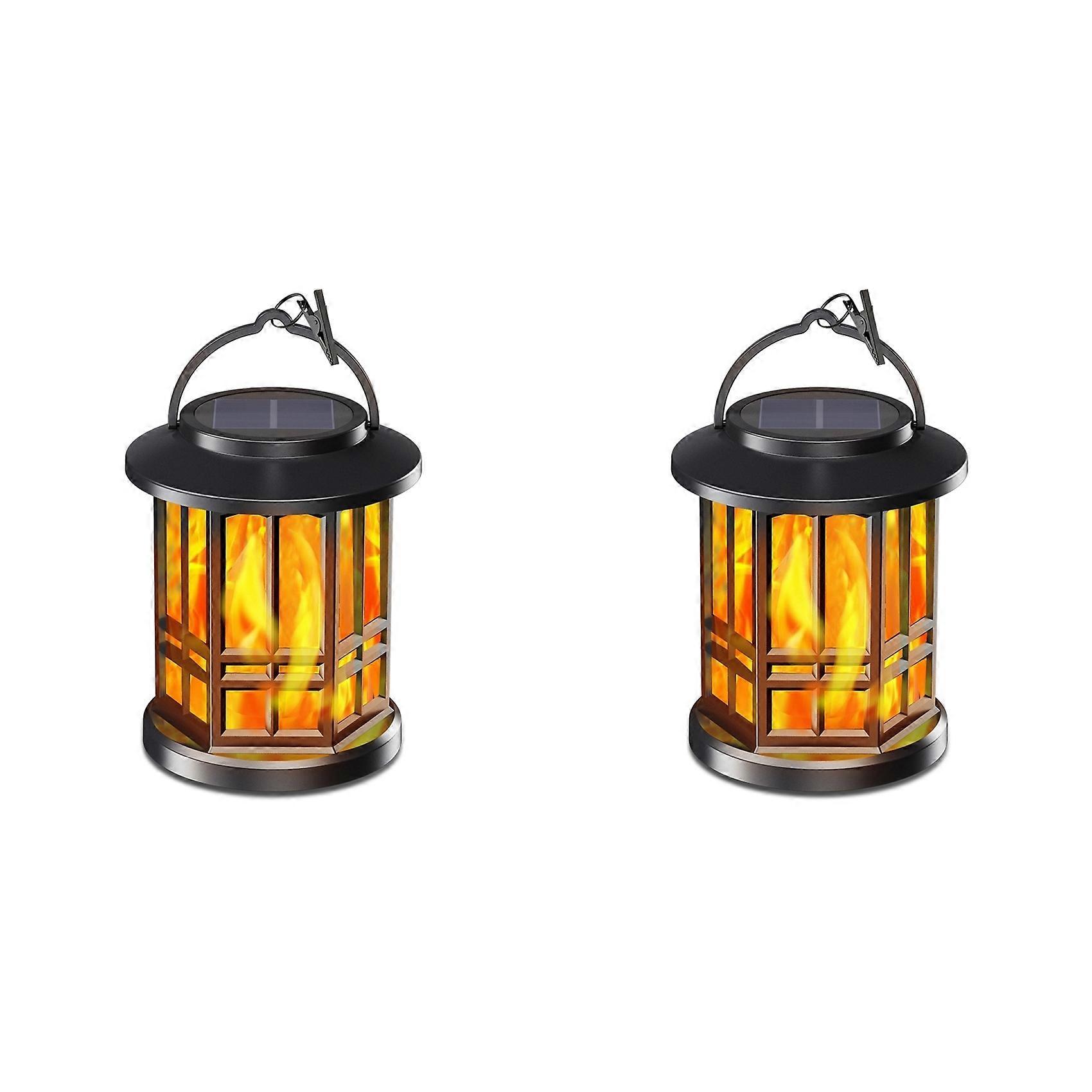 2X Solar Flameless Lantern Light Hanging Dancing Flame Lantern Light Auto on/Off Decorative Fire Lanterns