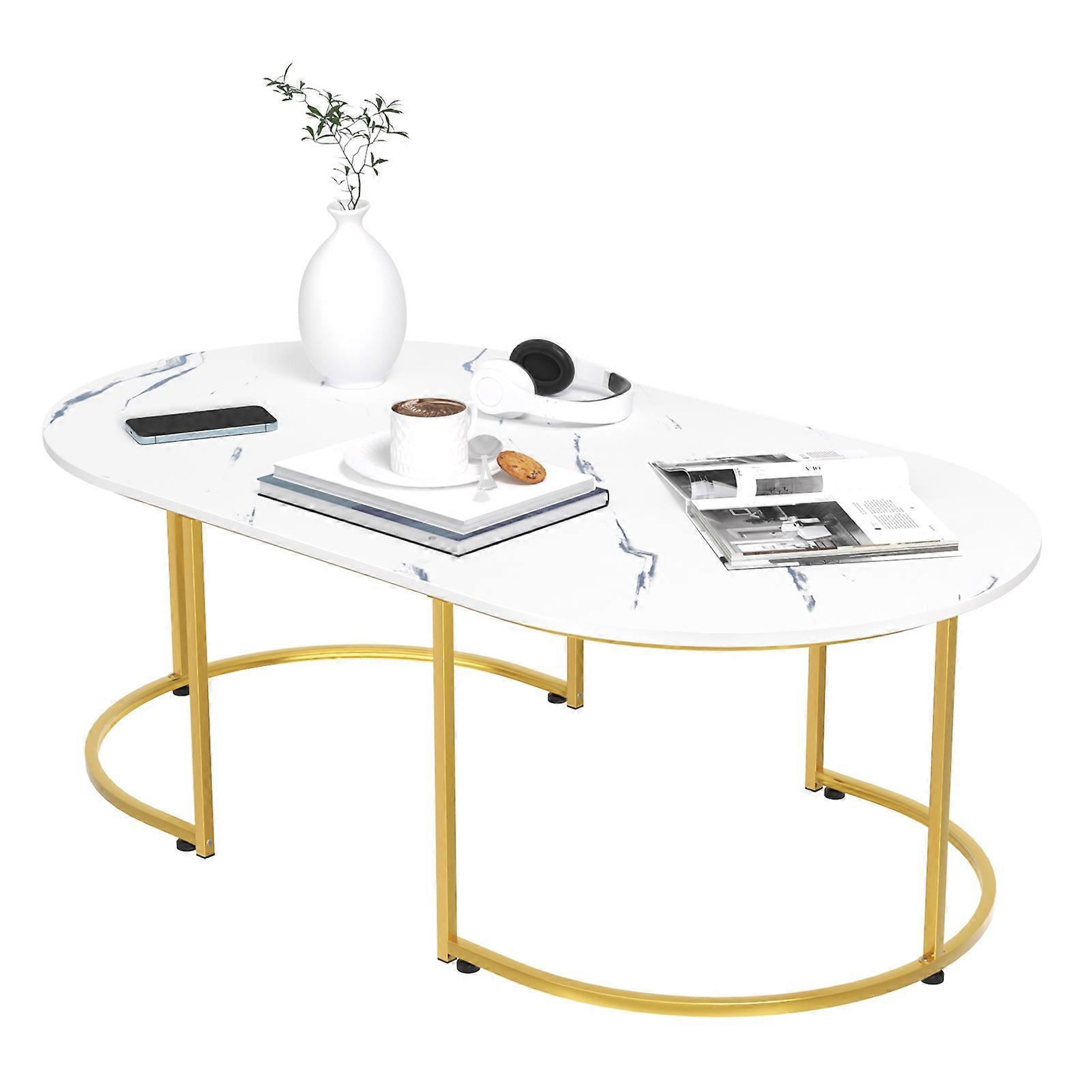 Stylish Marble Coffee Table - Spacious Surface, Rounded Corners, Easy to Assemble