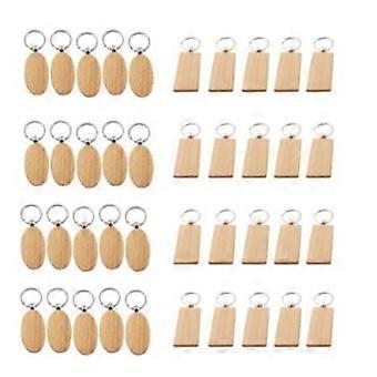 40 Pcs Blank Wooden Key Chain DIY Wood Keychains Key Tags Gifts,20 Pcs Oval & 20 Pcs Square