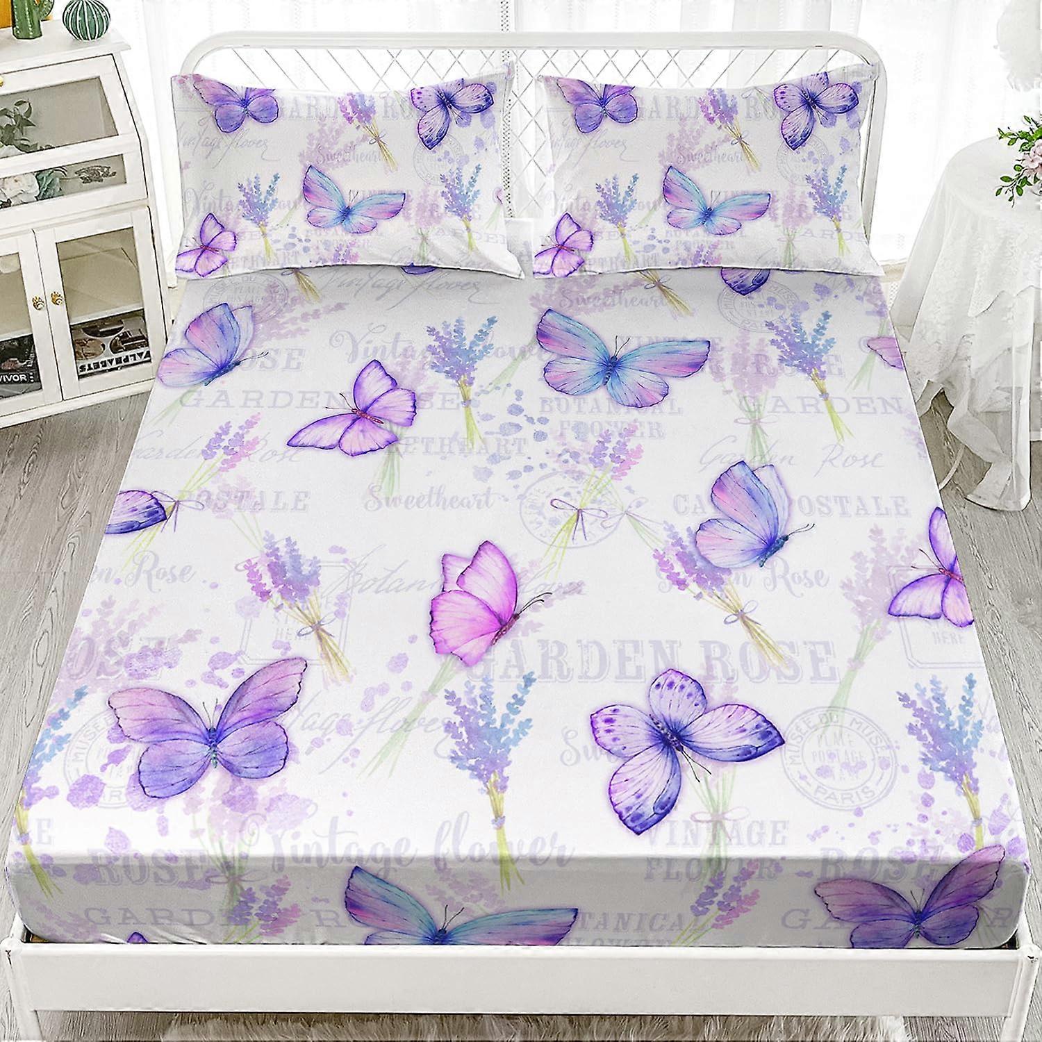 Butterfly Fitted Sheet Queen with Deep Pockets, Vibrant Colorful Kids Bedding Set, Soft Fabric