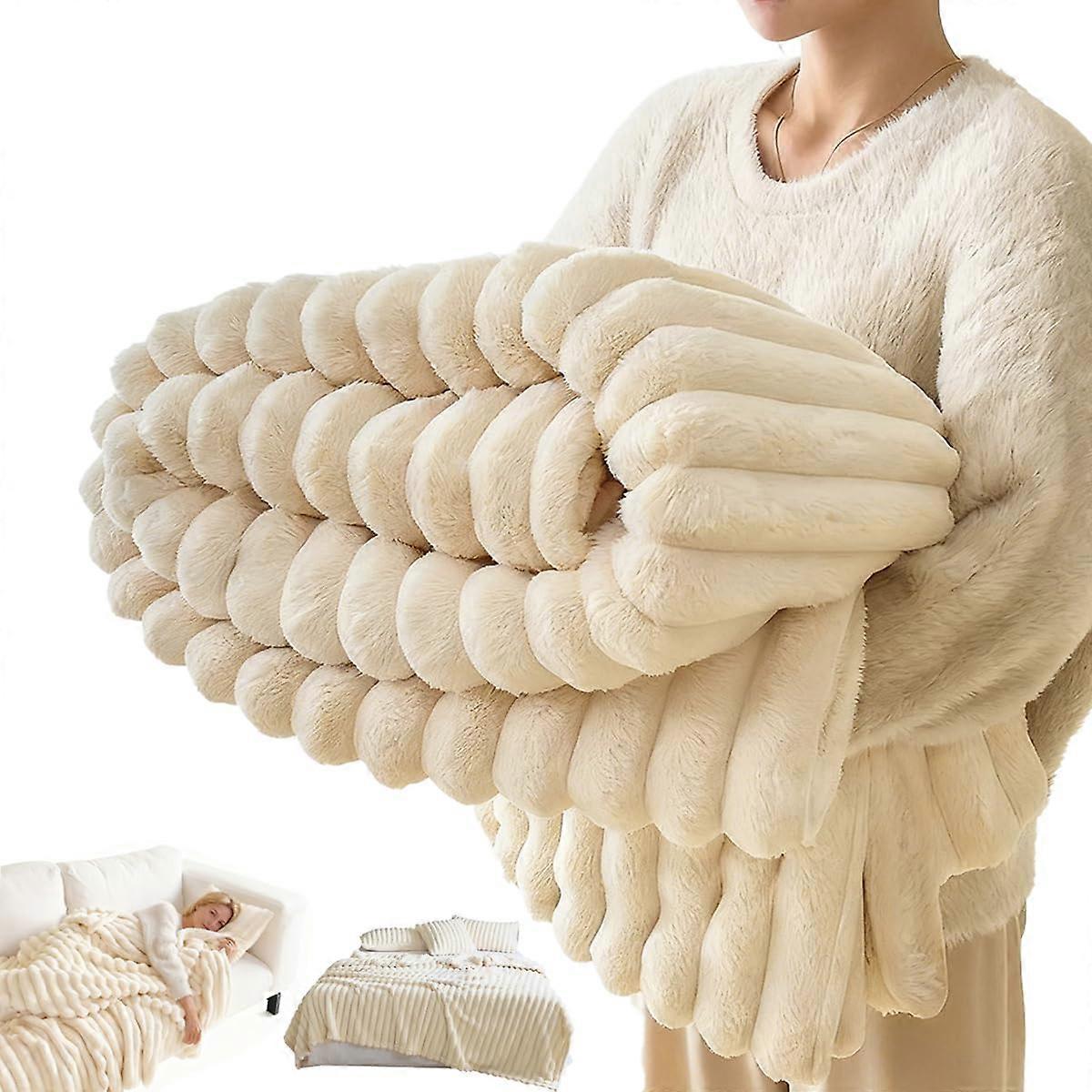 Luxury Rabbit Plush Throw Blanket XL  UltraSoft Dual Layer Warm Flannel Fleece for Bed and Sofa