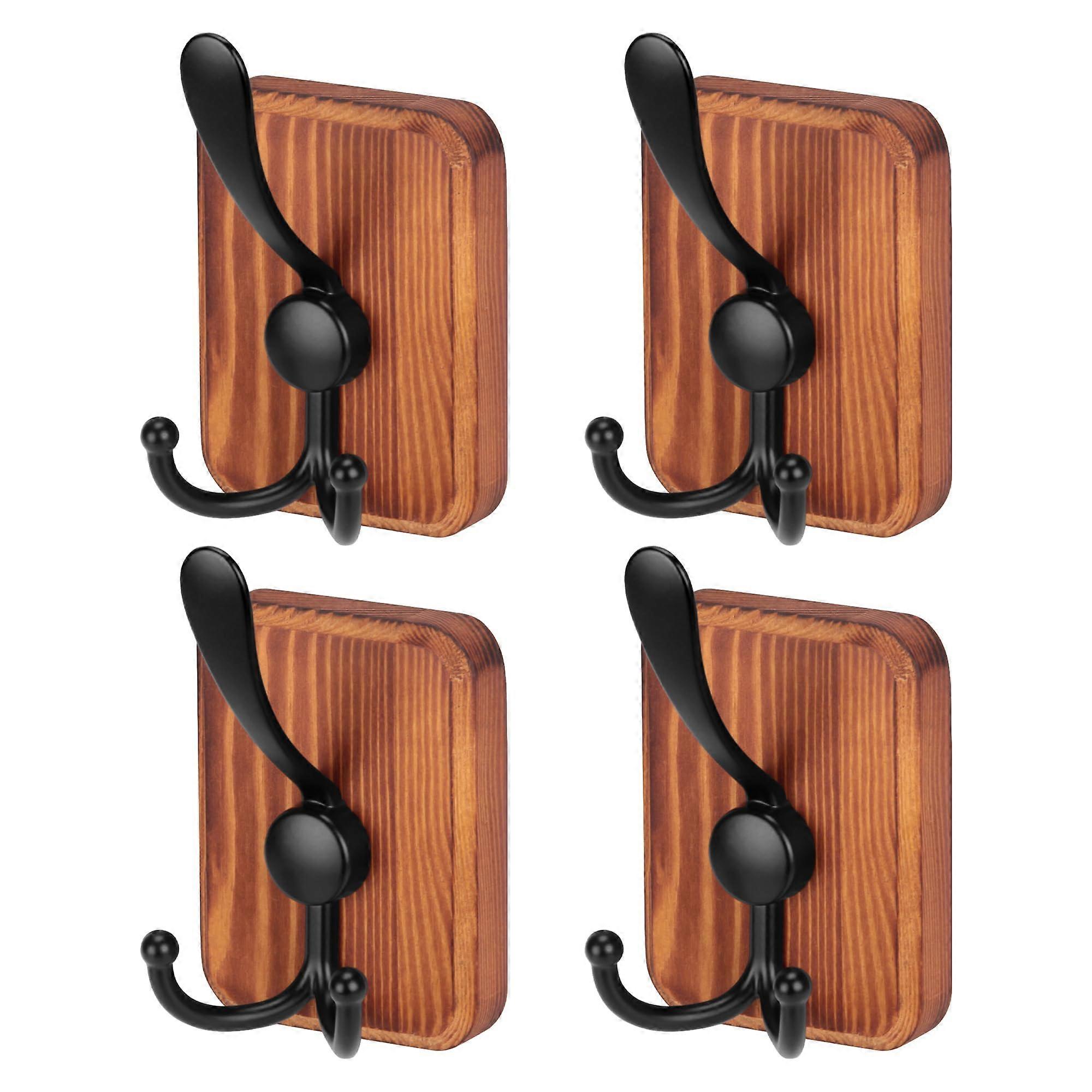 Wall Mounted Coat Rack with Heavy Duty Triple Hooks, Solid Pine Wood Entryway Organizer 4 Pcs