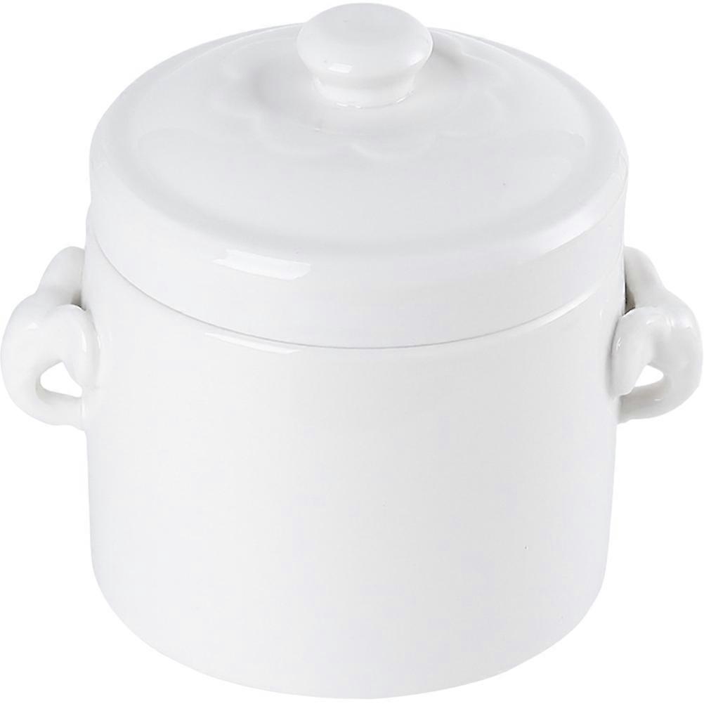 Multi-Function Ceramic Stew Bowl with Lid for Soup Serving White