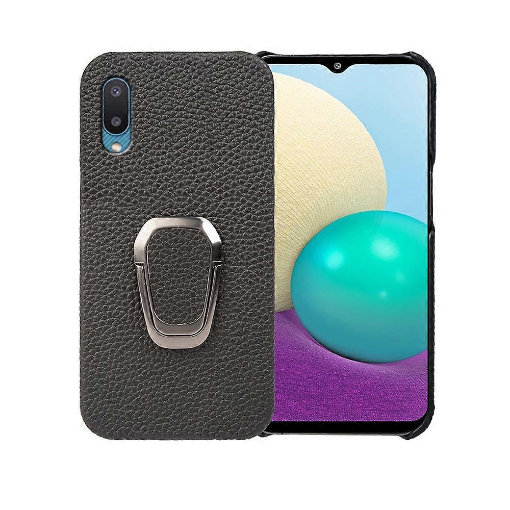 For Samsung Galaxy A02 / M02 Ring Holder Litchi Texture Leather Phone Case