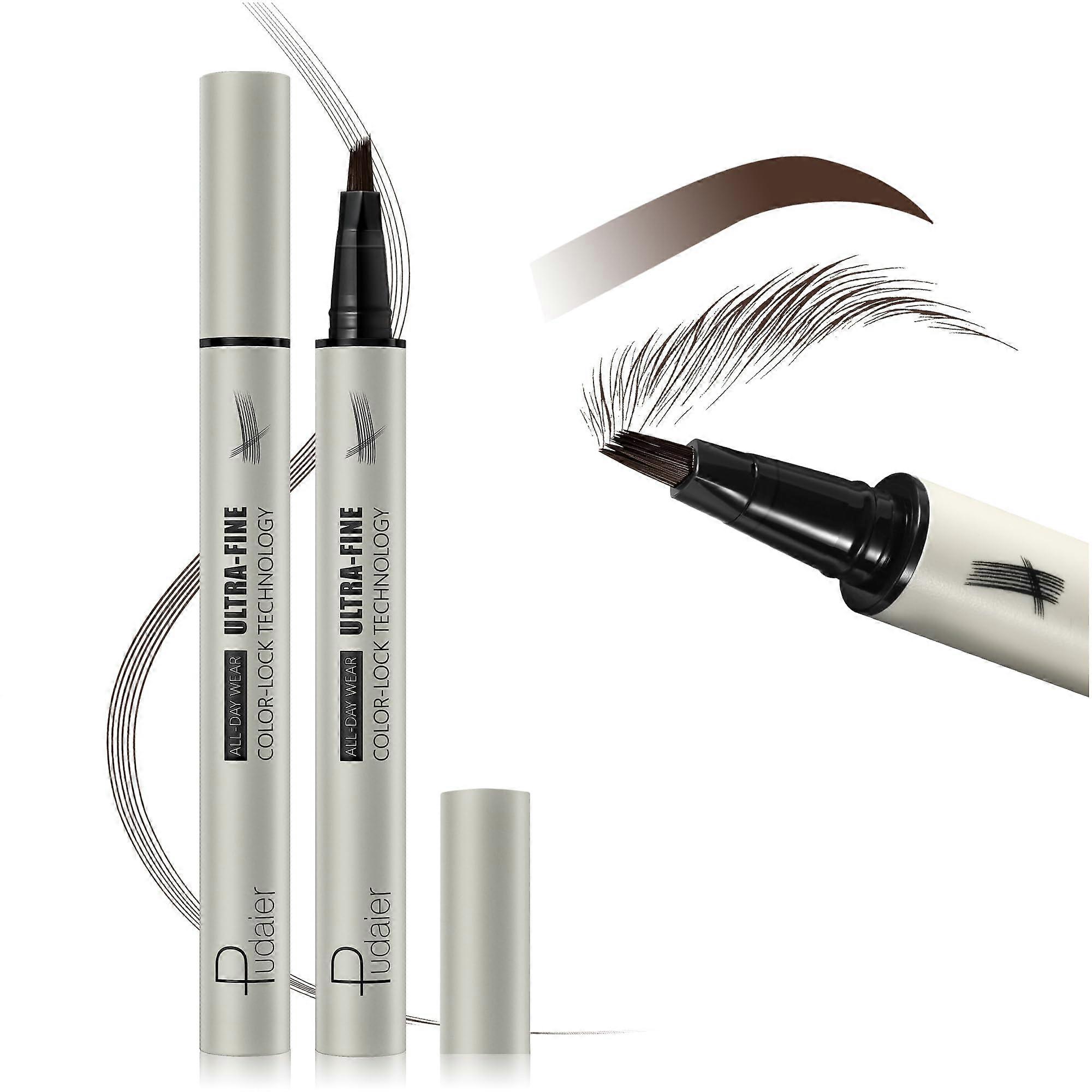 Microblading Eyebrow Pencil and Waterproof Brow Pen, DualEnded MultiTip Deep Brown for Precise Definition