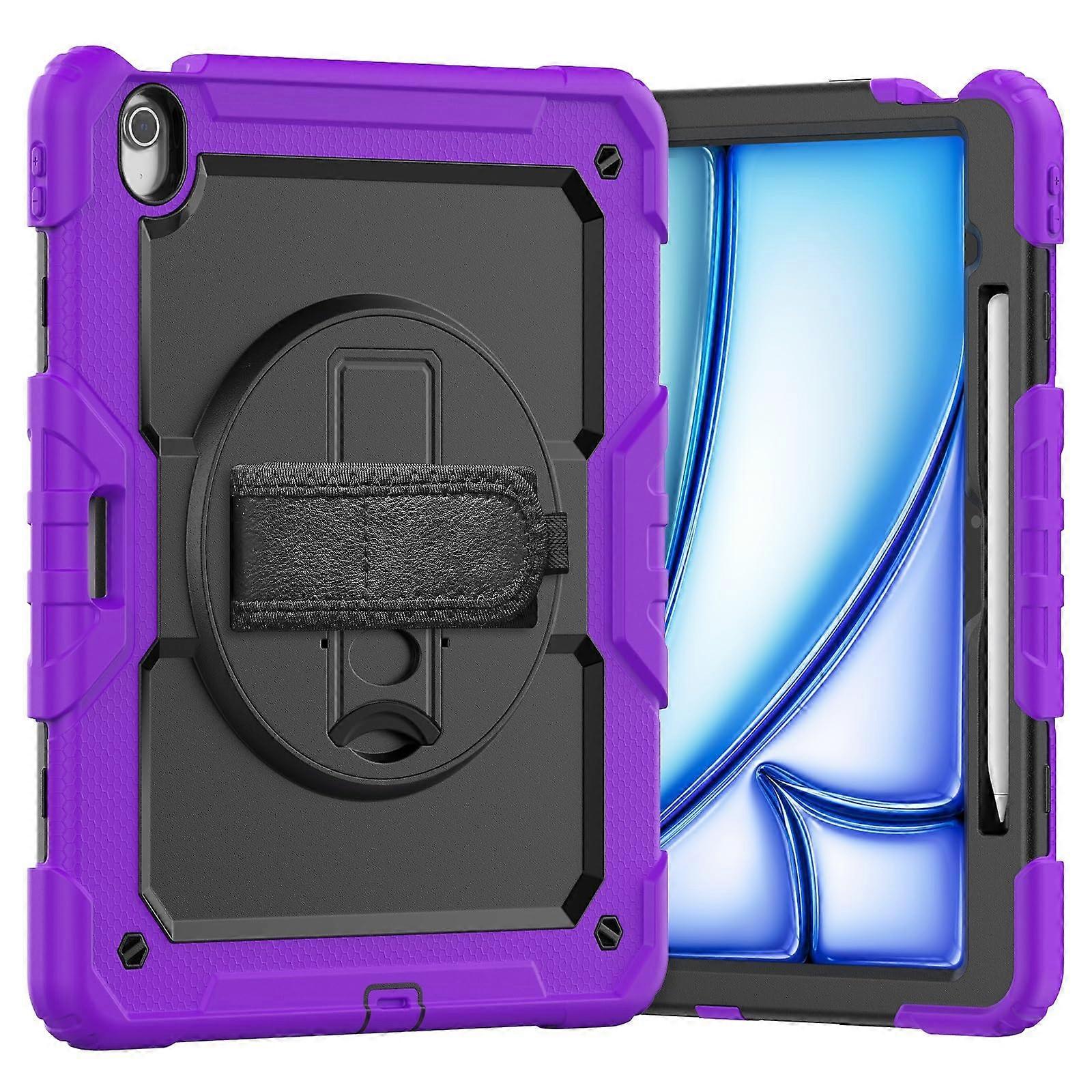 Rugged Shockproof Case with Screen Protector Kickstand and Shoulder Strap for iPad Air 13 Inch 2024