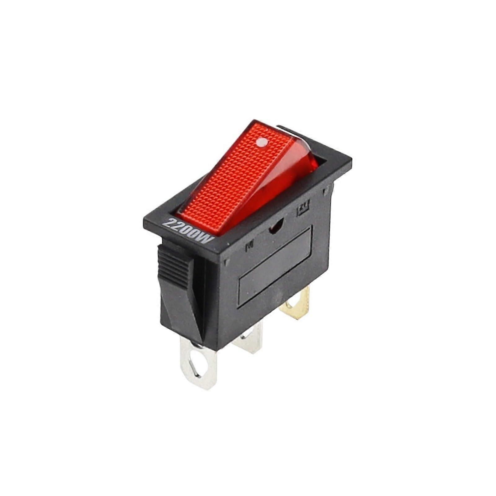 10PCS 2200W Red Light KCD3 Rocker Switch with Illuminated Power Indicator, 2 Position, 3 Pin
