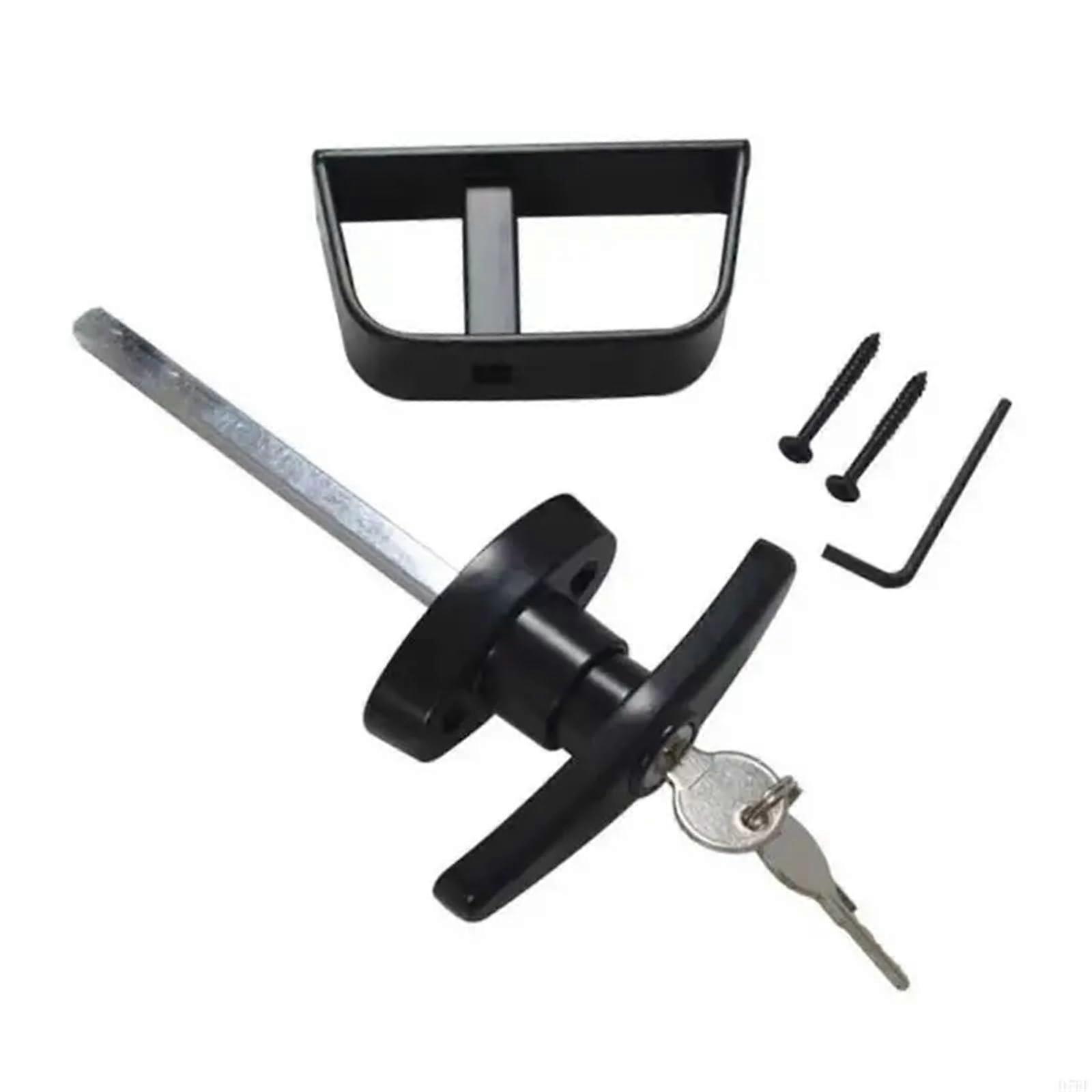 Shed Door Lock Set Heavy Duty Black T Handle with Keys Long Stem Fits Various Structures