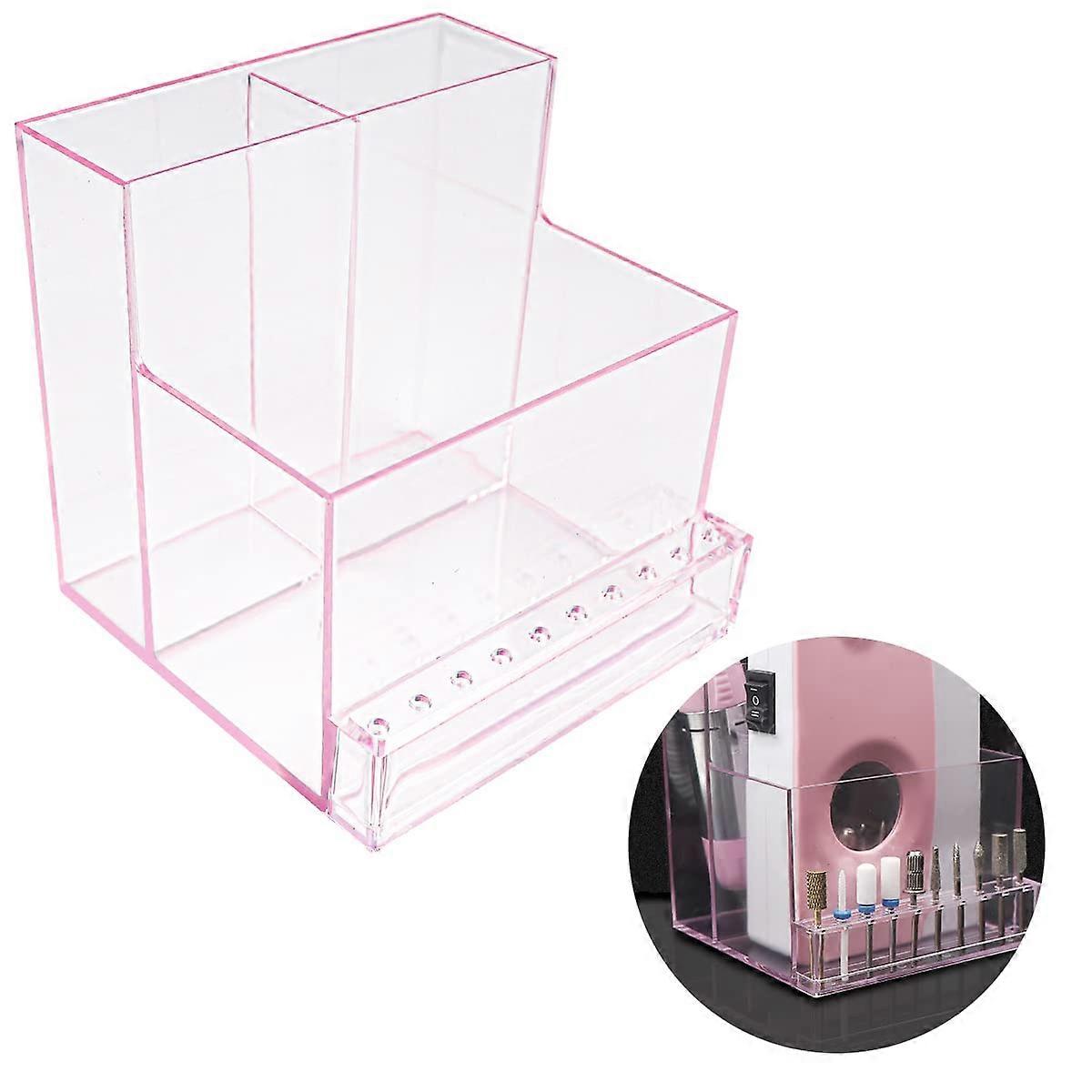 Nail Drill Holder ThreeTier Organizer Clear Rose Acrylic Storage Stand for Bits and Tools