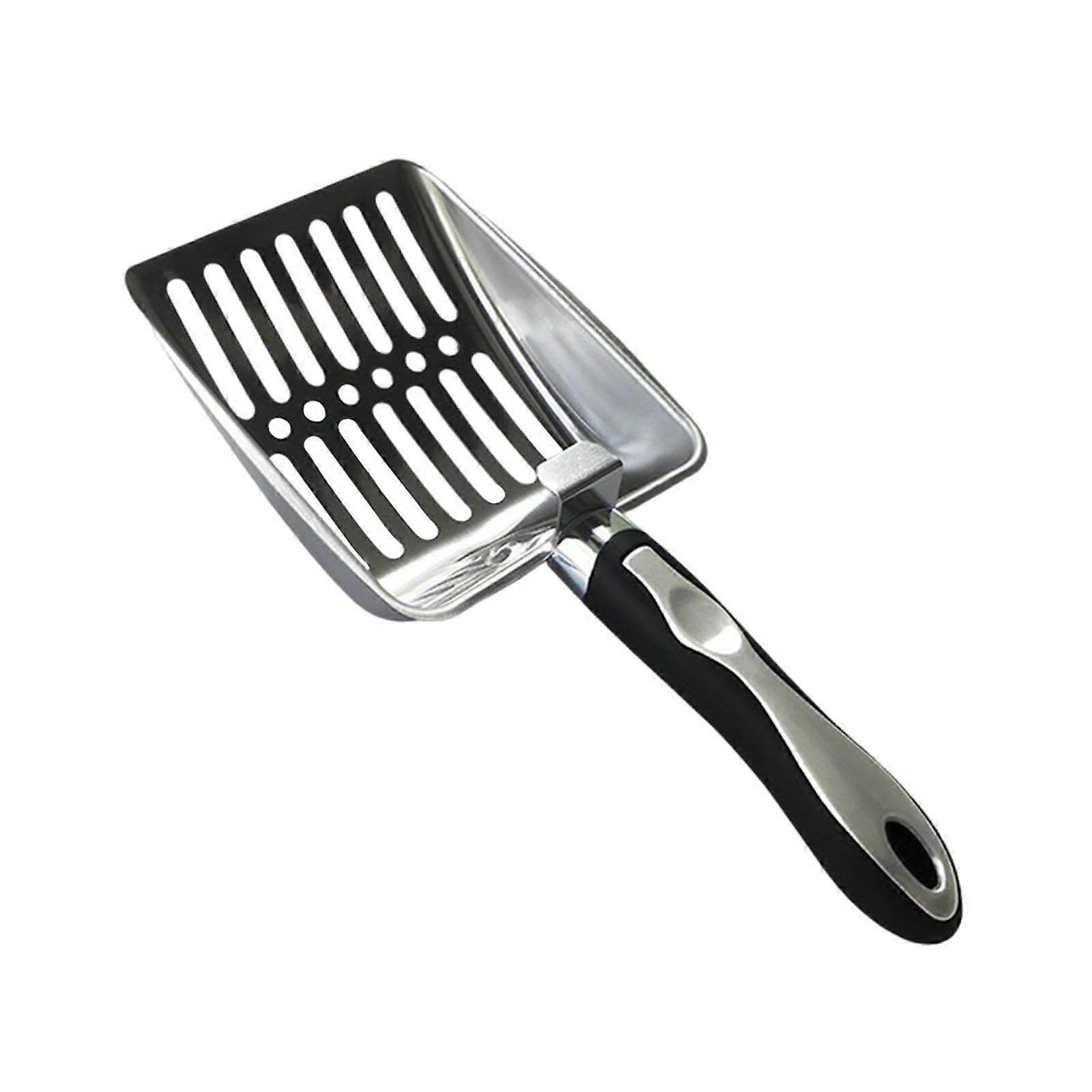 Stainless Steel Cat Litter Scoop with Long Ergonomic Handle for Efficient Sifting, Silver