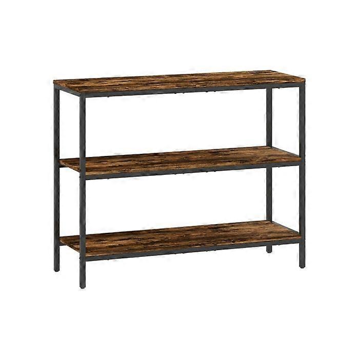 3-Tier Console Table with Storage Shelves - Rustic Brown
