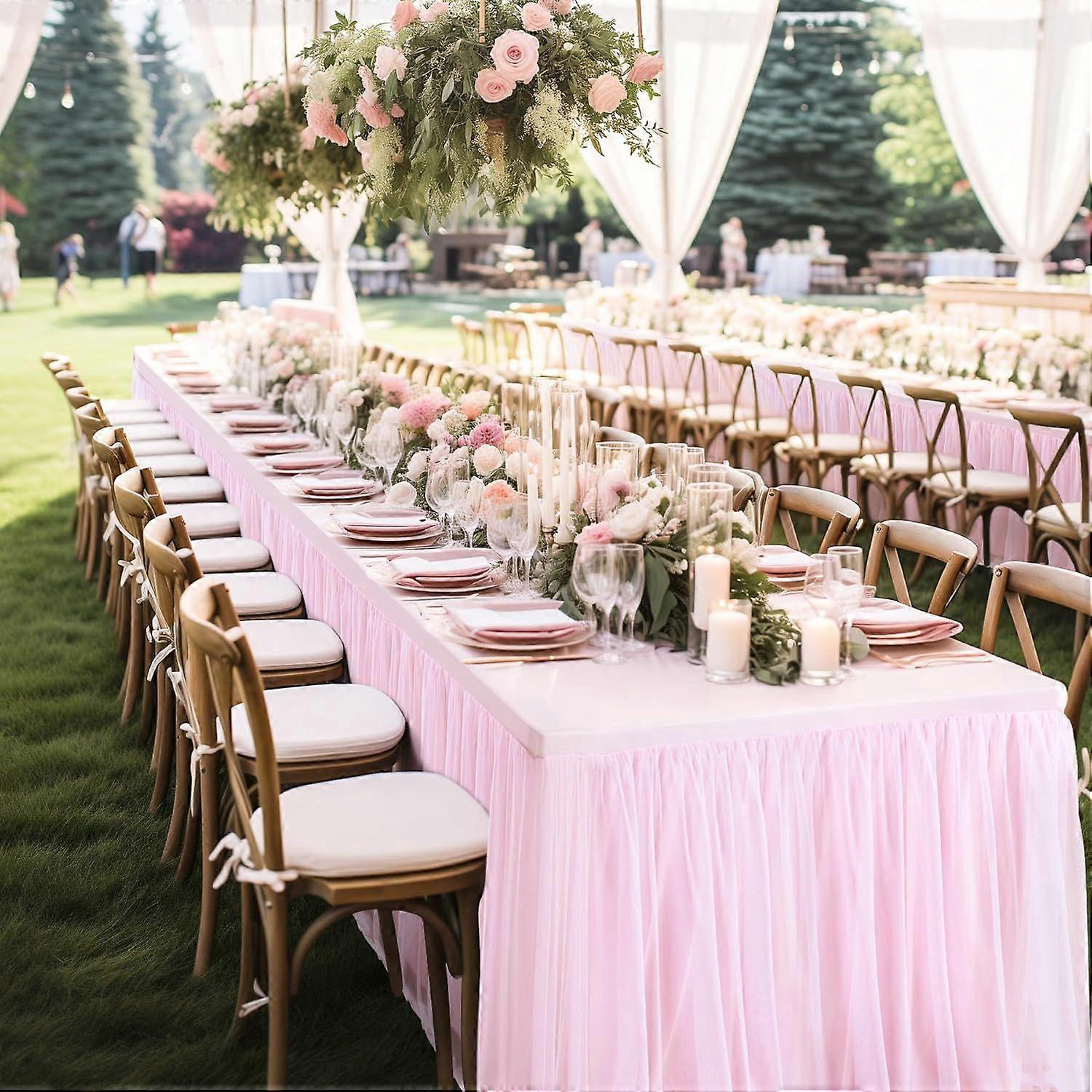 2 Pack Pink Tulle Table Cloth for 6 Foot Rectangle Table with 4-Sided Table