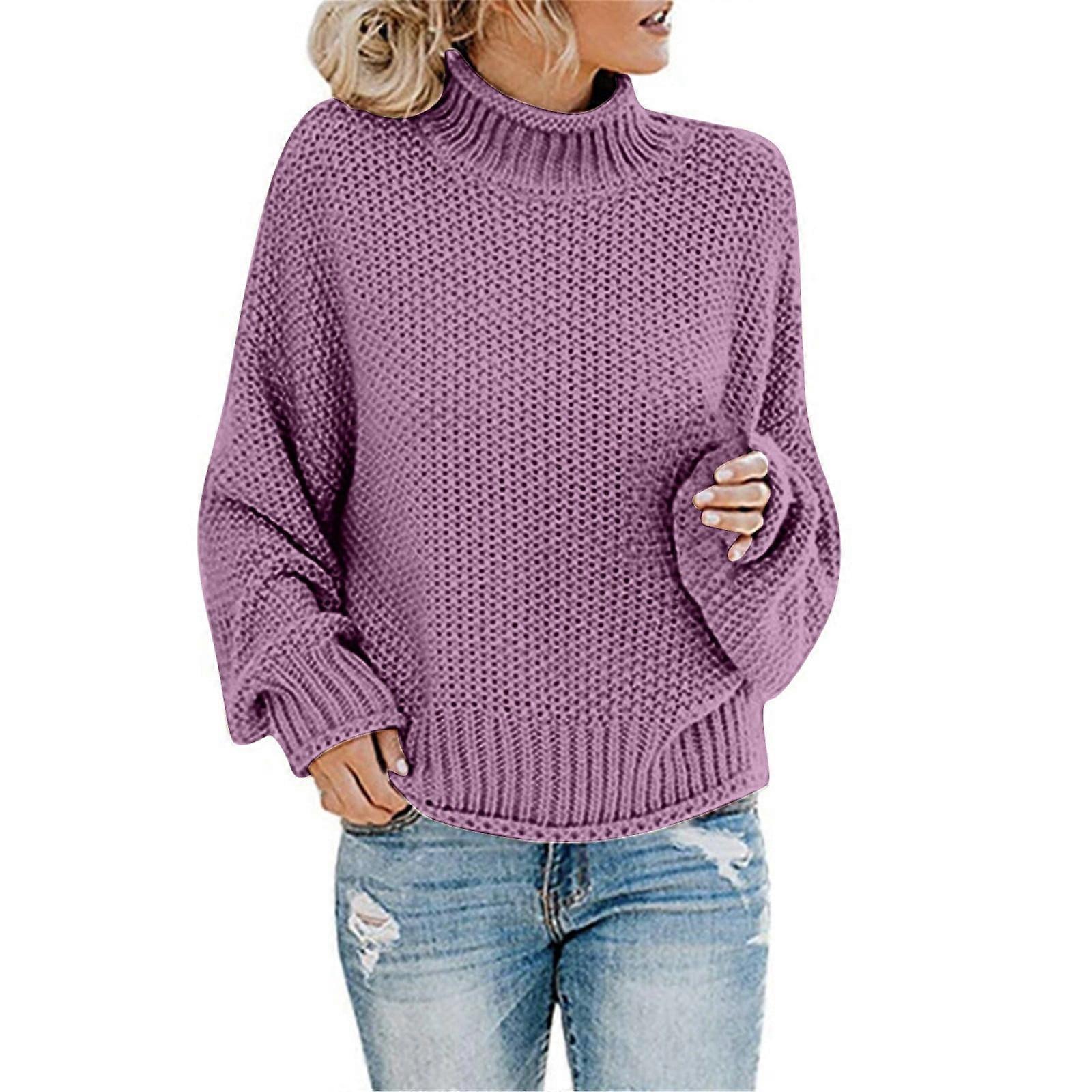 Women's Knit Sweater Thick Thread Solid Fall Winter Sweater Pullover