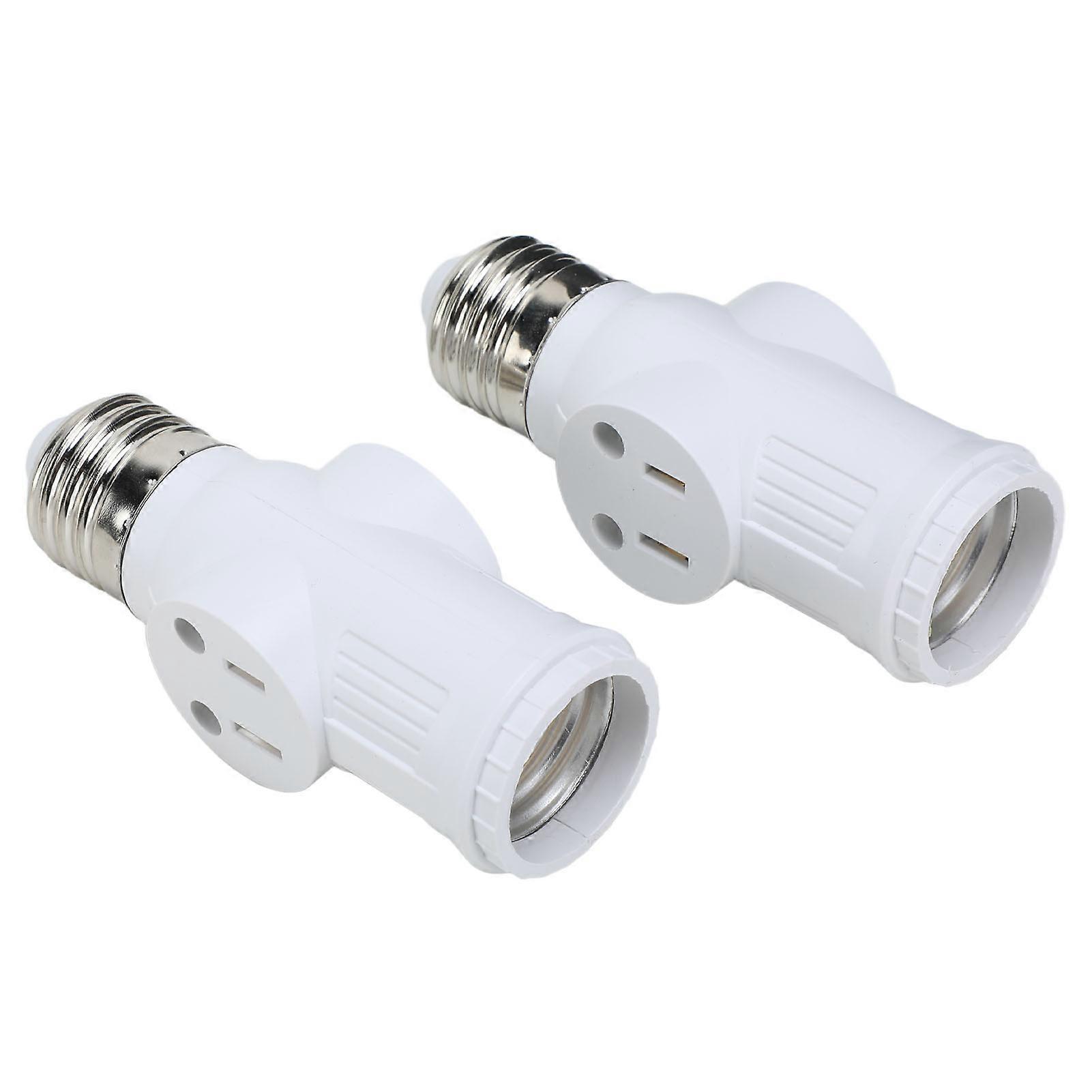 2Pcs 3 Prong Light Socket Adapter Plug White E26 Light Bulb  Outlet Adapter Converter