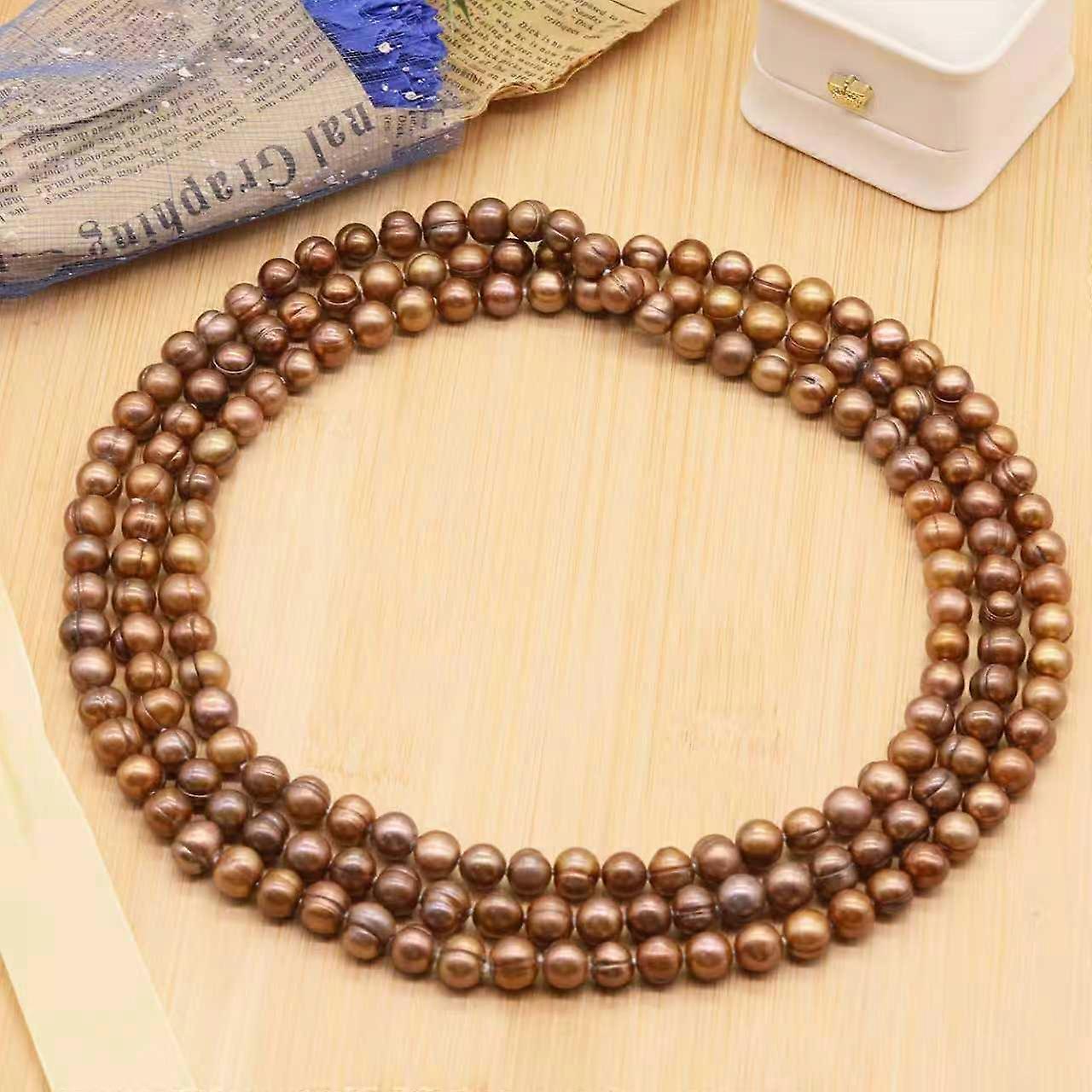 High end elegant brown long pearl necklace