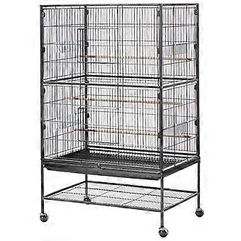 Bird Cage, 800 x 520 x 1320mm, Flat Top, Wrought Iron Bird Flight Cage with Perches, Slide-Out Tray and Plastic Feeders, Casters