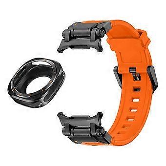 Band 47mm with Metal Protective Case, Orange Black Fluororubber Sport Strap for Samsung Galaxy Watch 7 Ultra