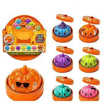 Halloween pompoen knuffel, langzaam terugverend knijpspeelgoed, stressverlichtende pompoenfiguur met opbergdoos voor kinderen, ideaal voor vakantiespelletjes.