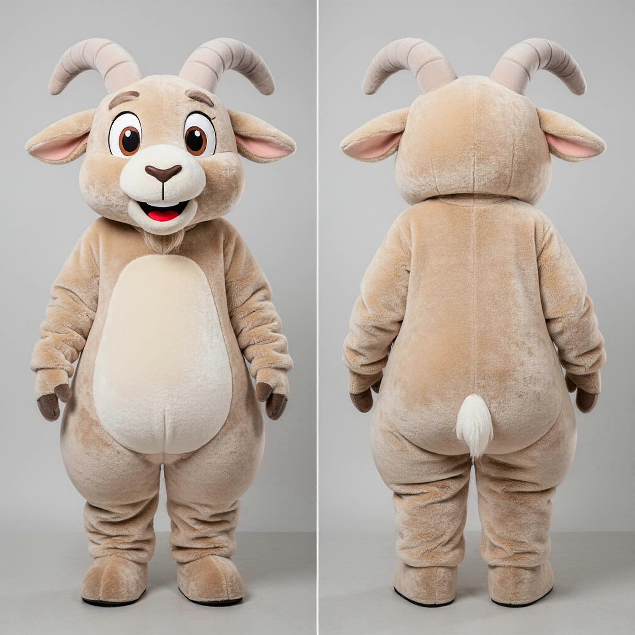 MASTICOT Beige Fluffy Goat Mascot