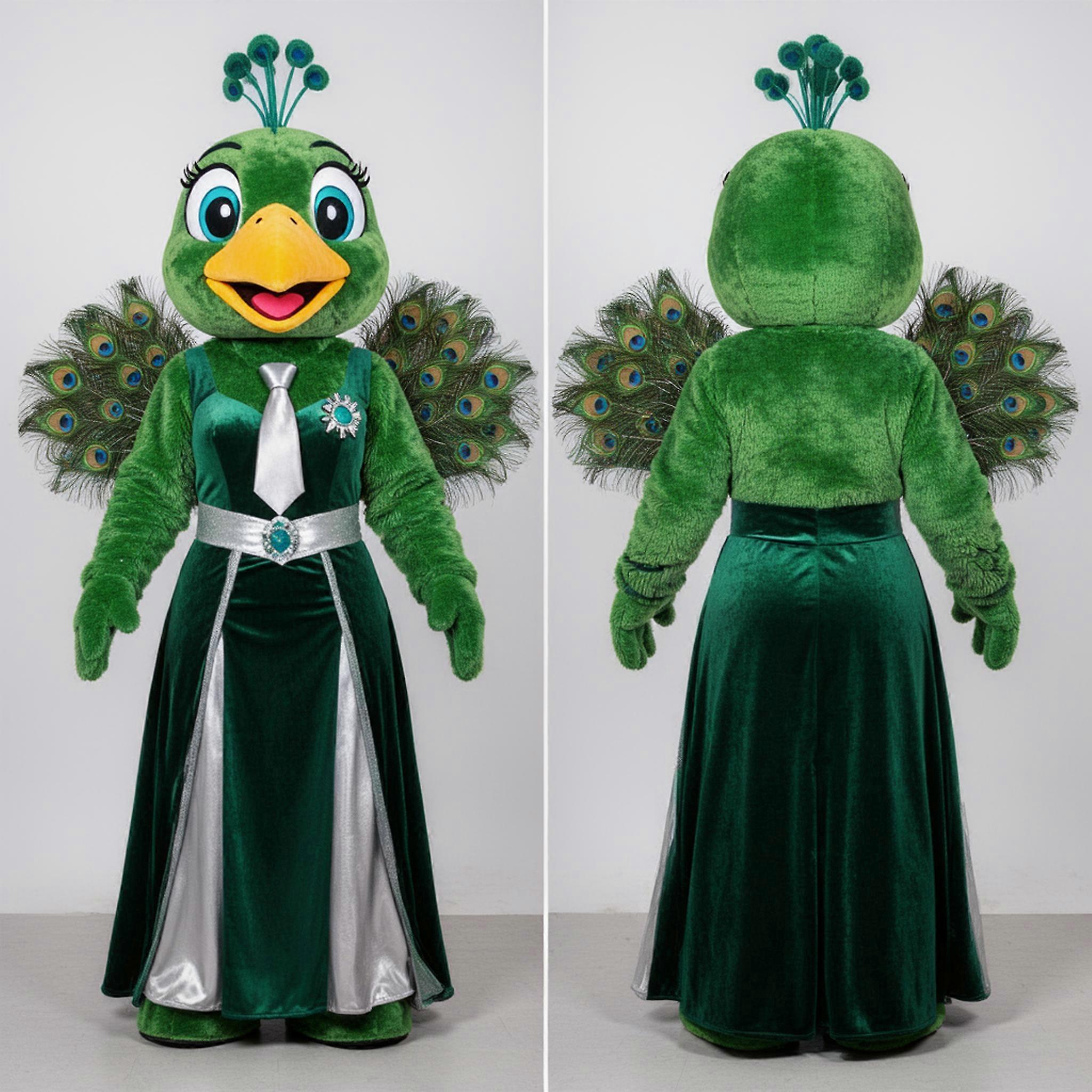MASTICOT Emerald Feathered Peacock Mascot