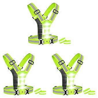 3X LED-løpevest, LED-refleksvest med høy synlighet og 6 refleksbånd for sykling, jogging, løping