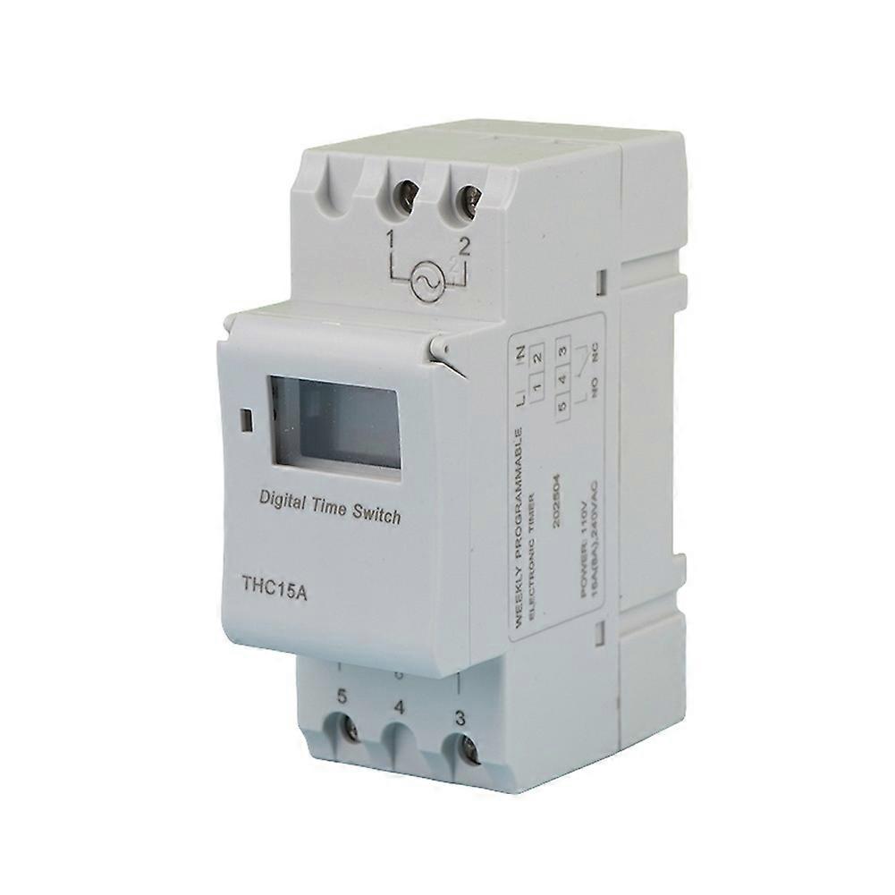 1pc Din Rail Electronic Timer, 110V, 7 Days Digital Programmable, Switch Relay Control, 8A to 16A, Model: THC15A.