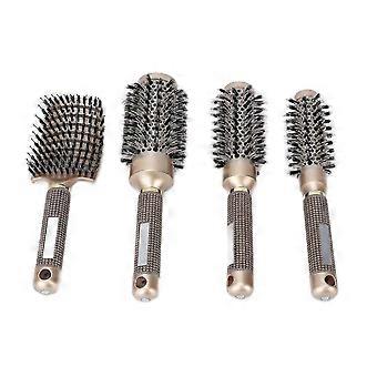 Set di 4 spazzole professionali per capelli: spazzola ad arco, spazzola rotonda per asciugatura e arricciatura, colore oro premium.