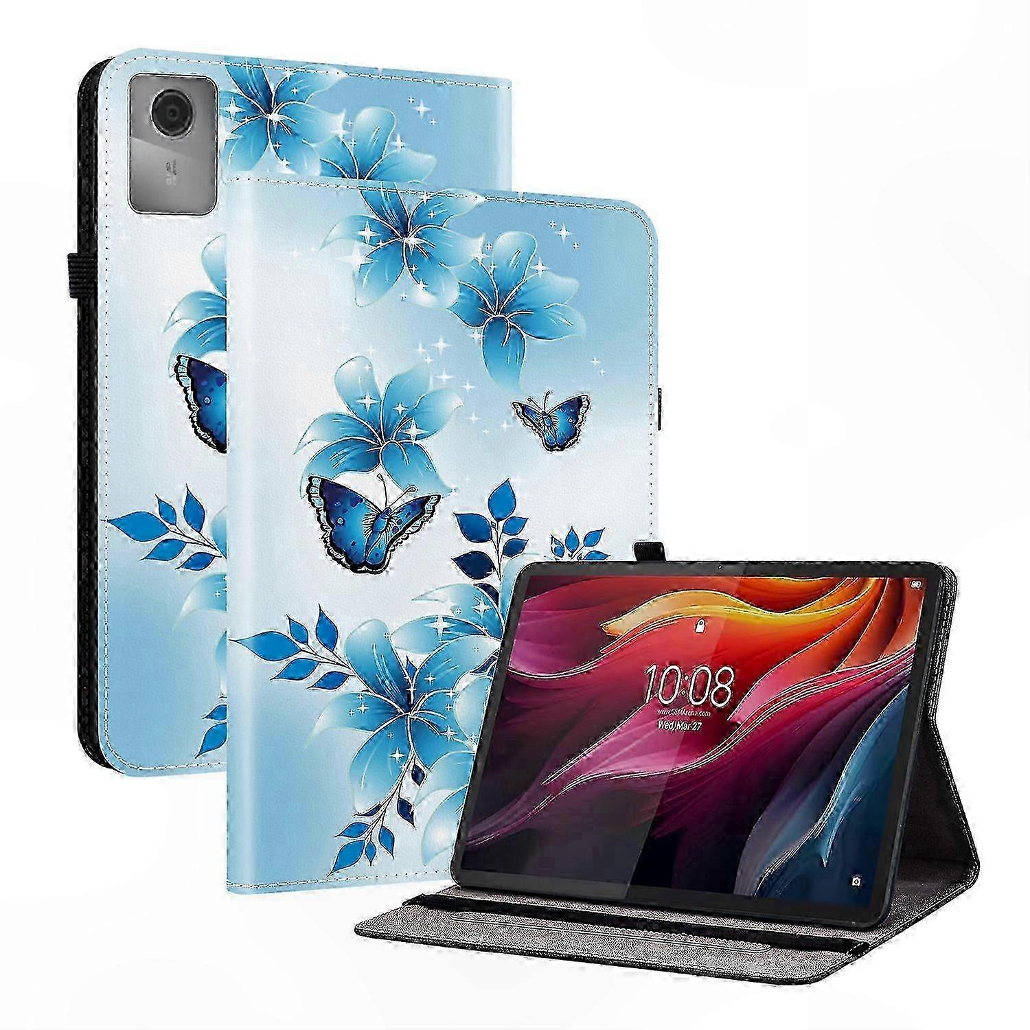 Blue Butterfly Pattern Leather Case compatible with Idea Tab Xiaoxin Pad 11 with Stand Function and Card Slots