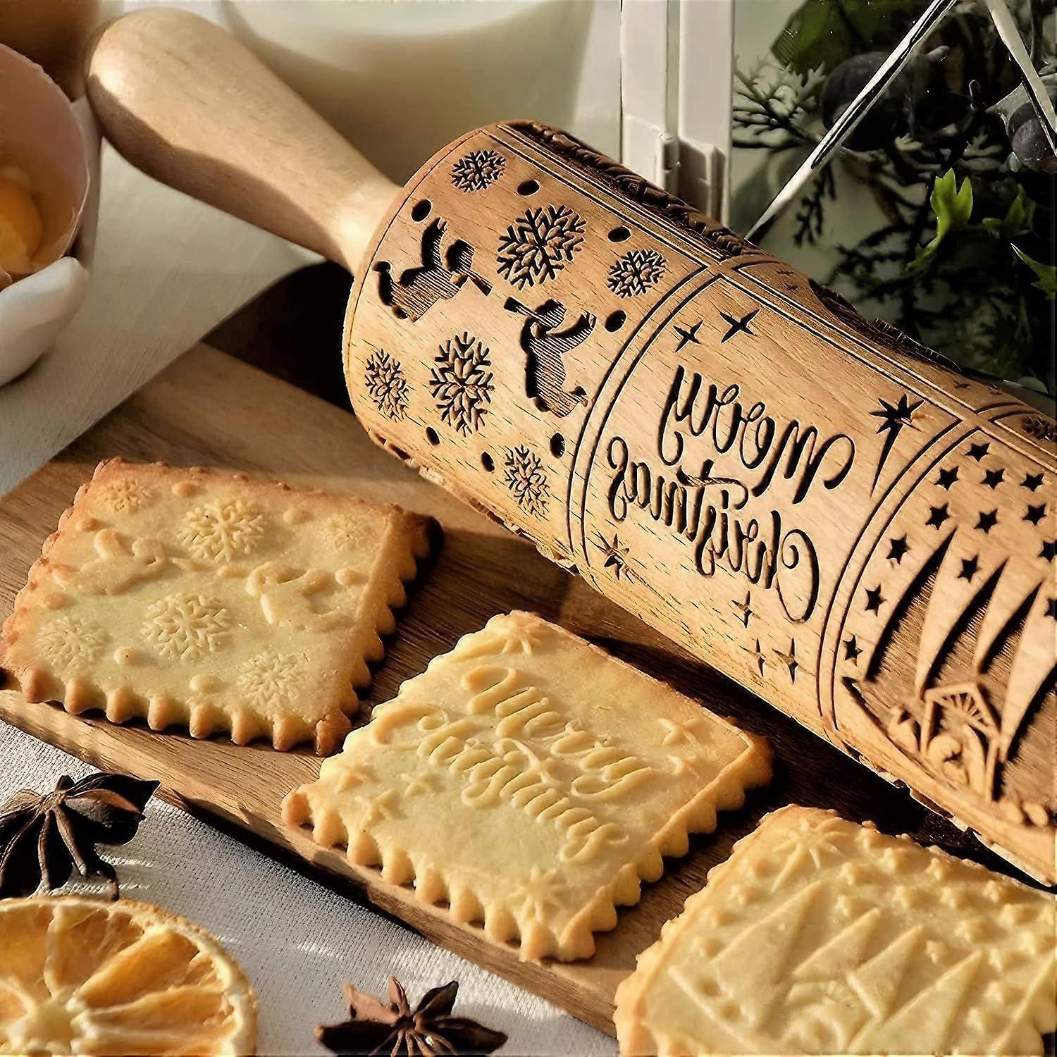 Nativity Pattern Wooden Embossing Rolling Pin