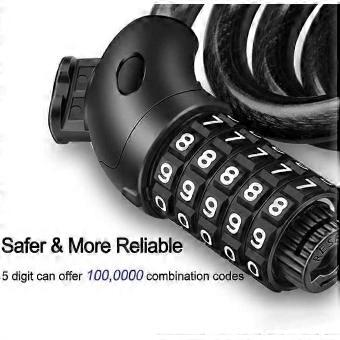 5 Digit Resettable Combination Coil Bicycle Lock Cable, Security Bike Cable Lock