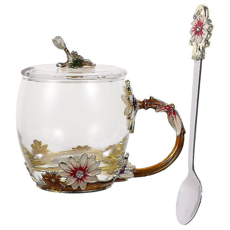 13X9x12cm Transparent Tumblers 1 Set Enamel Flower Glass Tea Cup Coffee Mug Glass Flower Tea Mug Wit